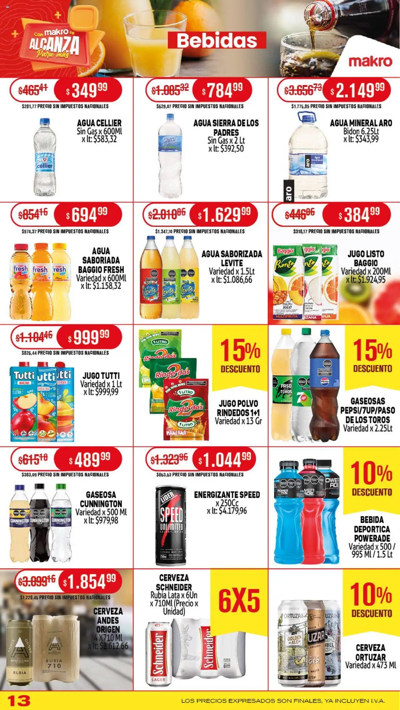 Makro ofertas │ válido desde el 14.08.2025 | Página: 13 | Productos: Bidón, Jugo, Cerveza, Té
