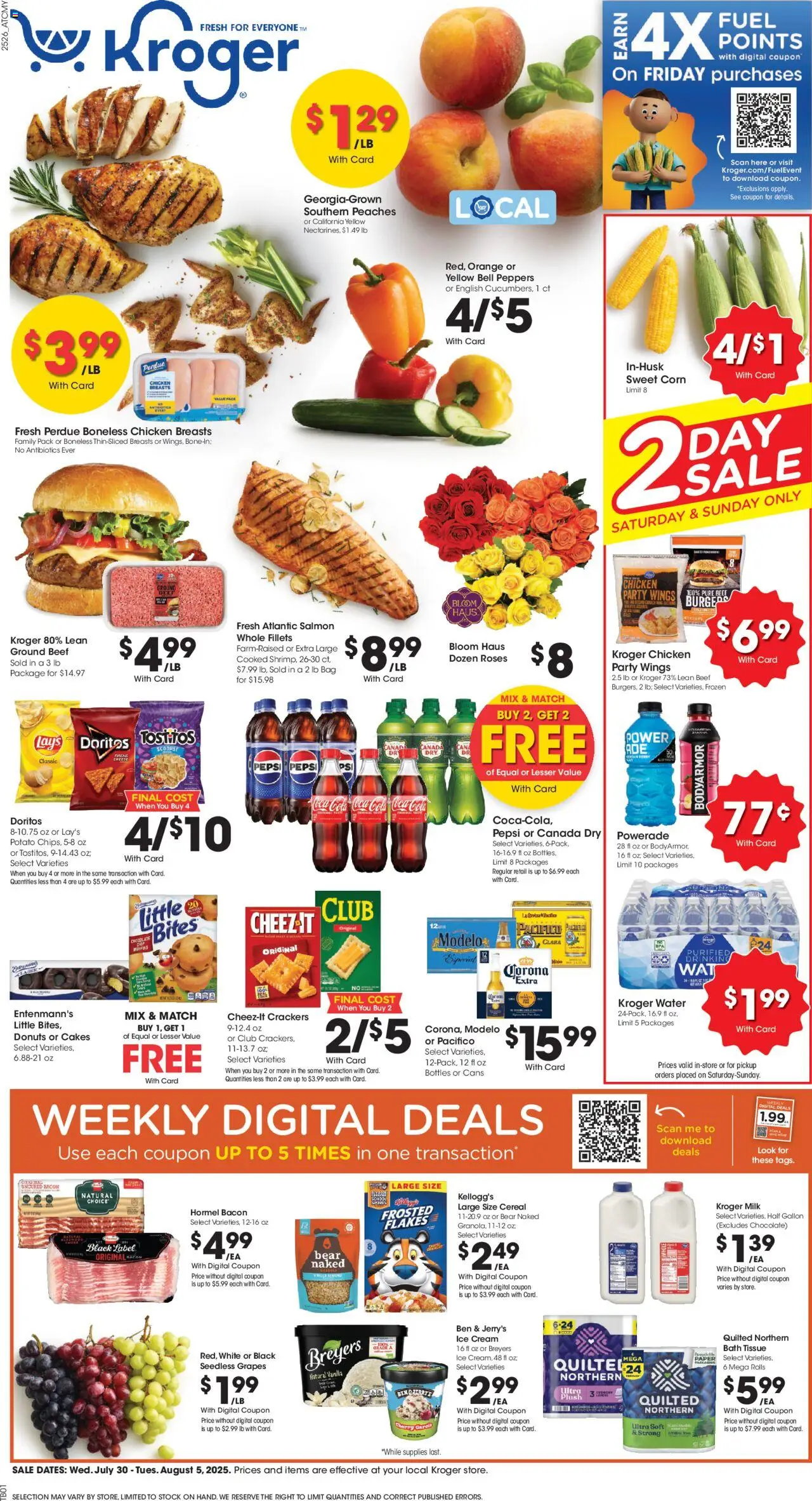 Kroger Weekly Ad - valid from 30.07.2025 | Page: 1 | Products: Bath, Milk, Beef, Bag