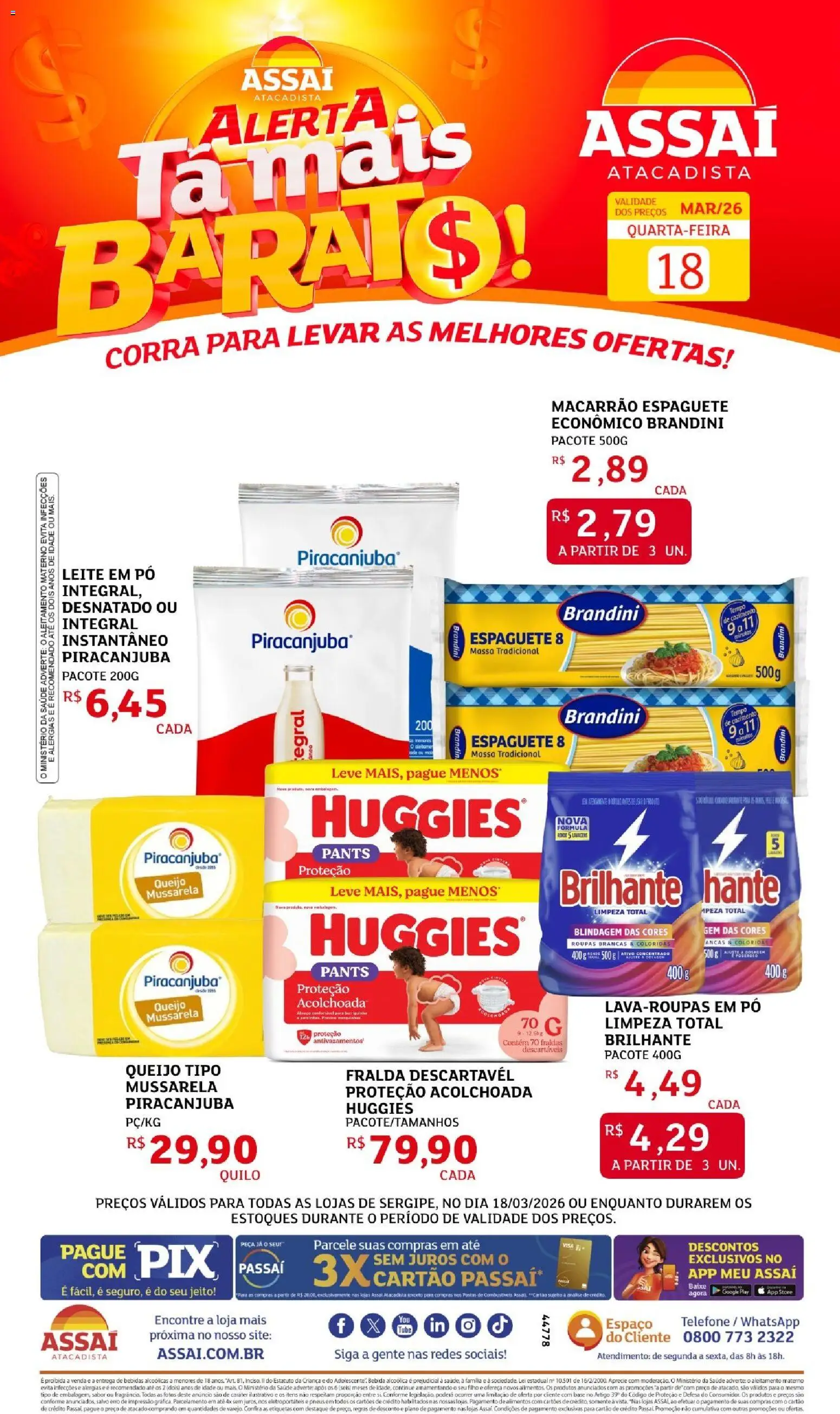 Assaí Atacadista Folheto - válido de 18.03.2026 | Página: 1 | Produtos: Espaguete, Queijo, Macarrão, Telefone