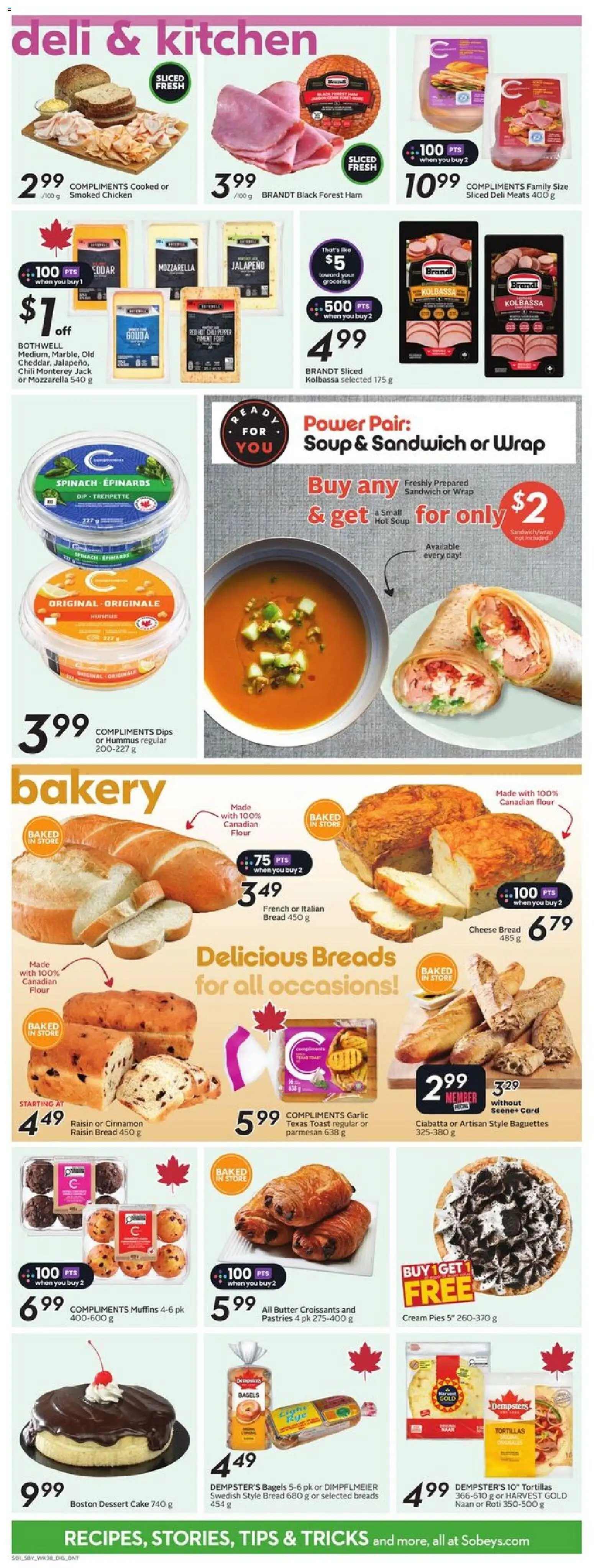 Sobeys flyer valid from 15.01.2026 | Page: 9 | Products: Cream, Butter, Bread, Ham