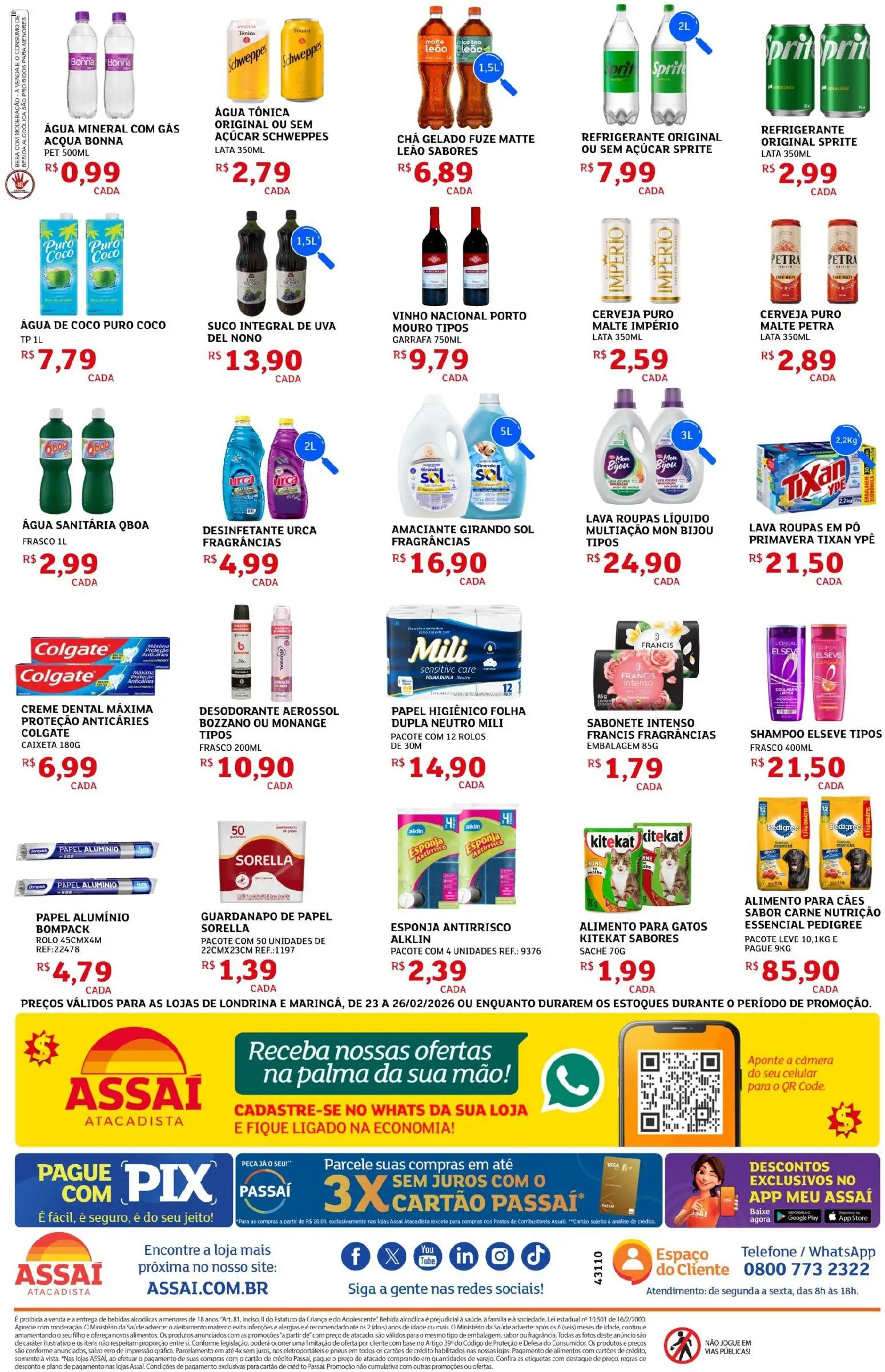 Assaí Atacadista Folheto - válido de 23.02.2026 | Página: 2 | Produtos: Shampoo, Água tônica, Chá, Telefone