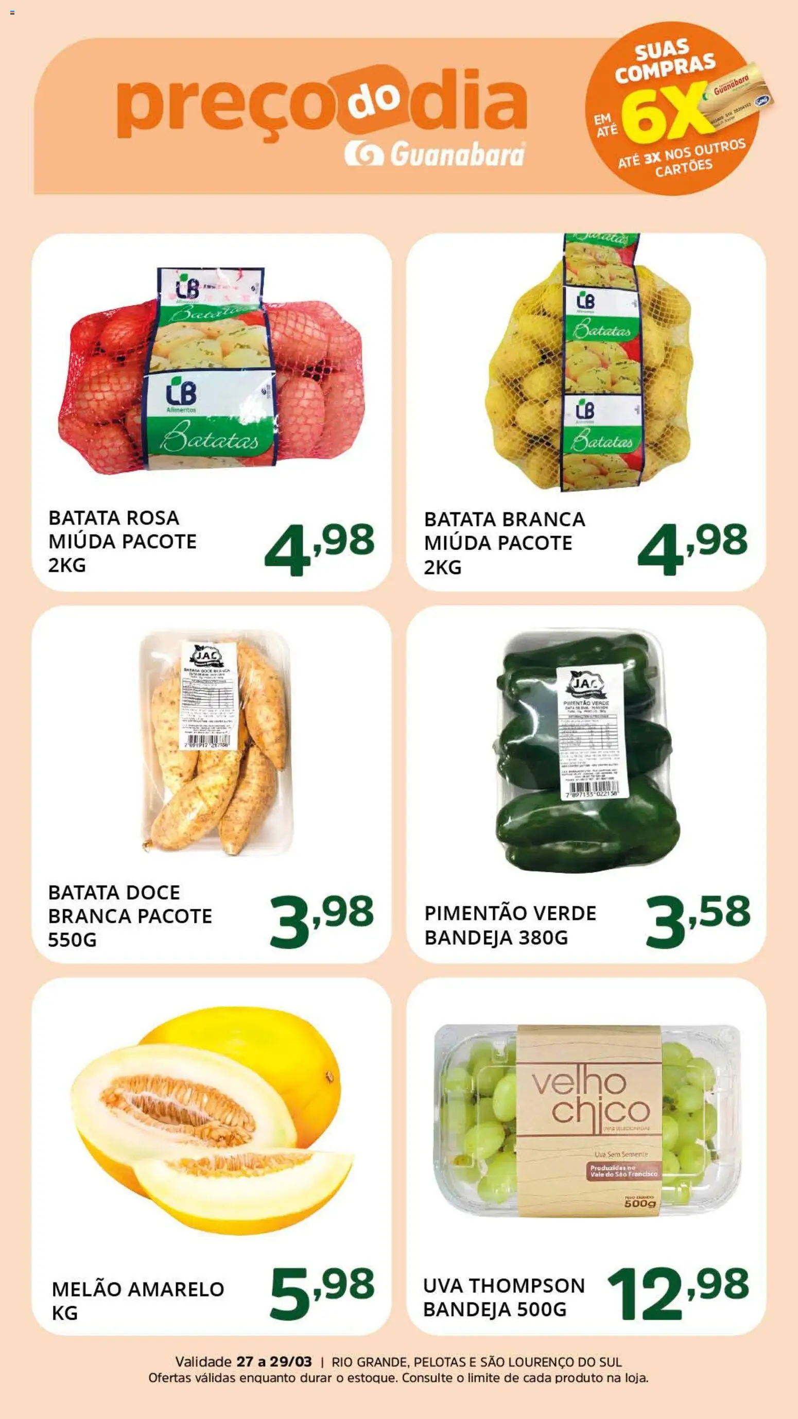 Supermercado Guanabara Folheto - válido de 27.03.2026 | Página: 2 | Produtos: Melão, Pimentão, Bandeja, Batata