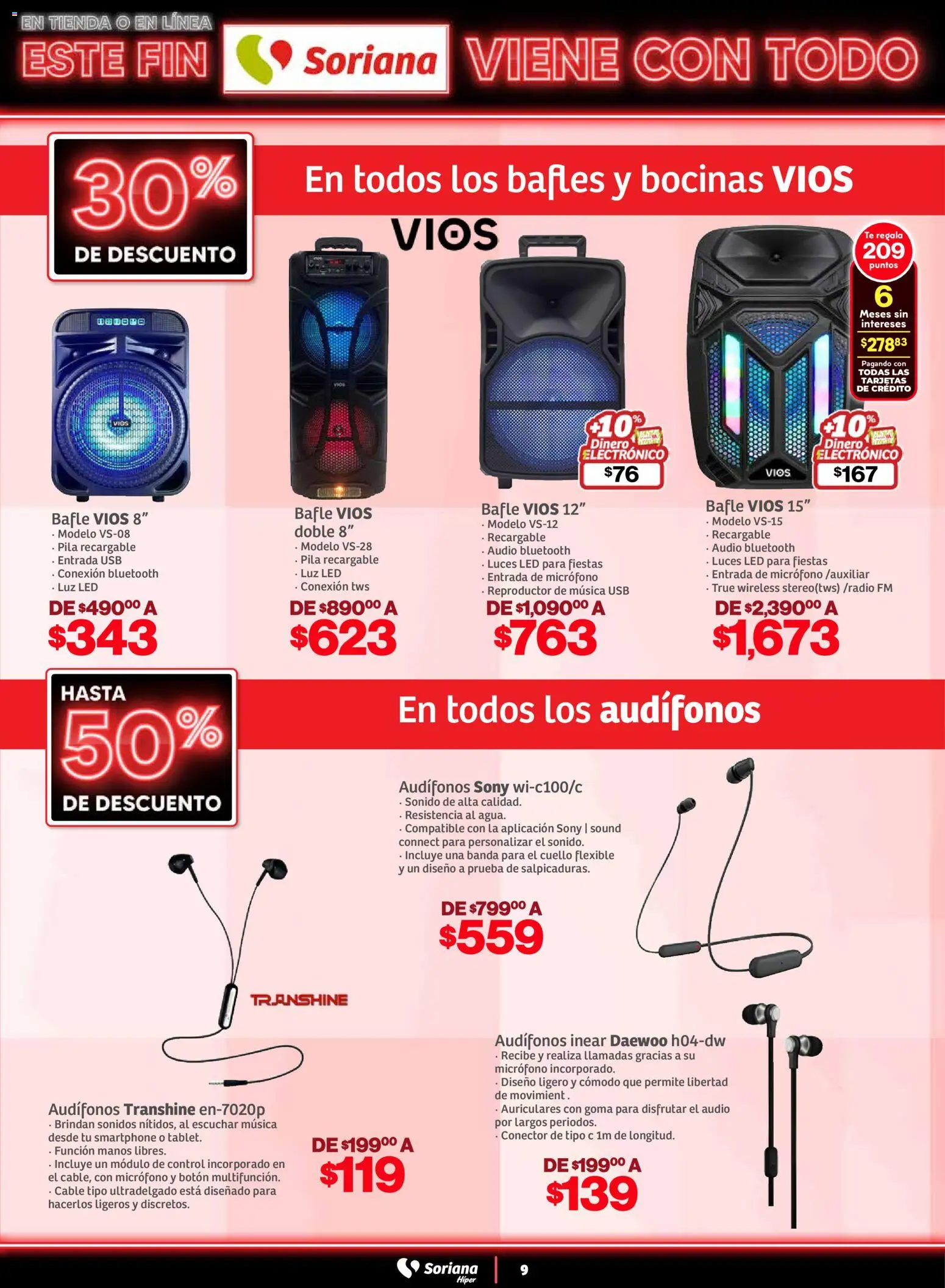 Nuevas ofertas de Soriana válidas en toda la República Mexicana desde el 05.11.2025. ¡Encuentra las mejores ofertas en Soriana - Este fin Soriana viene con todo Híper Nacional! | Página: 9 | Productos: Usb, Reproductor, Audífonos, Micrófono