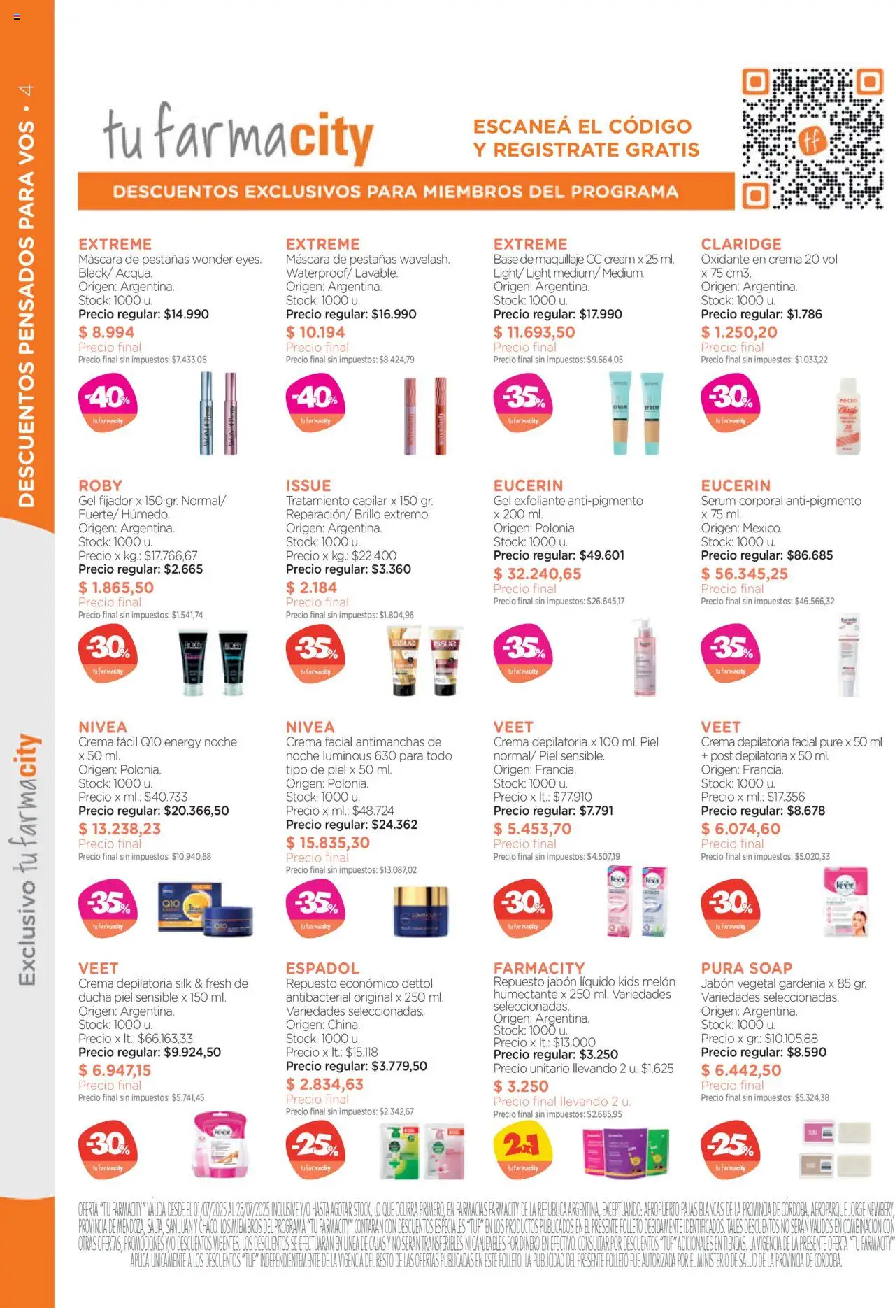 Farmacity catálogo │ válido desde el 01.07.2025 | Página: 4 | Productos: Jabón líquido, Fijador, Brillo, Jabón