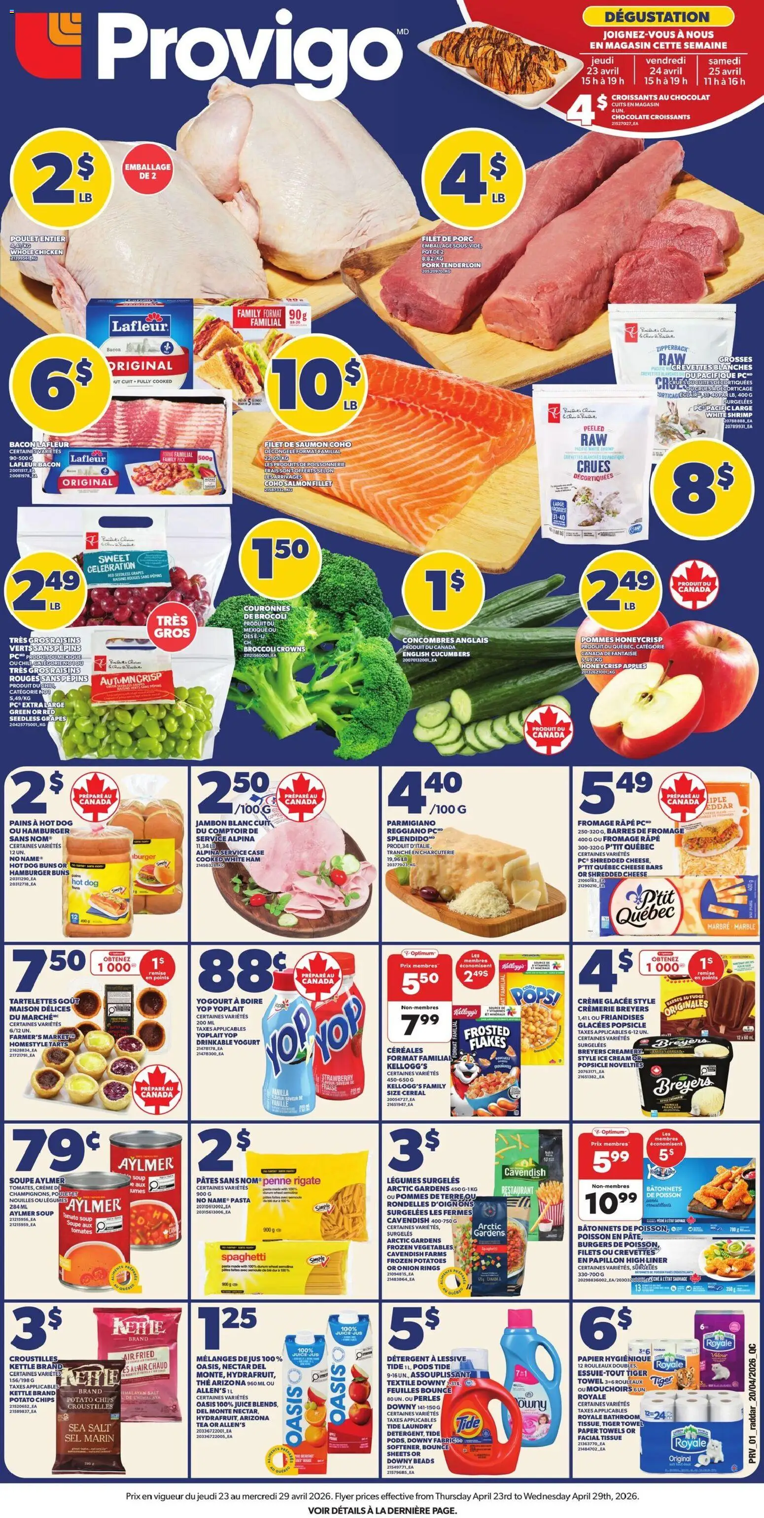 Provigo flyer valid from 23.04.2026 | Page: 1 | Products: Pasta, Case, Yogurt, Ham