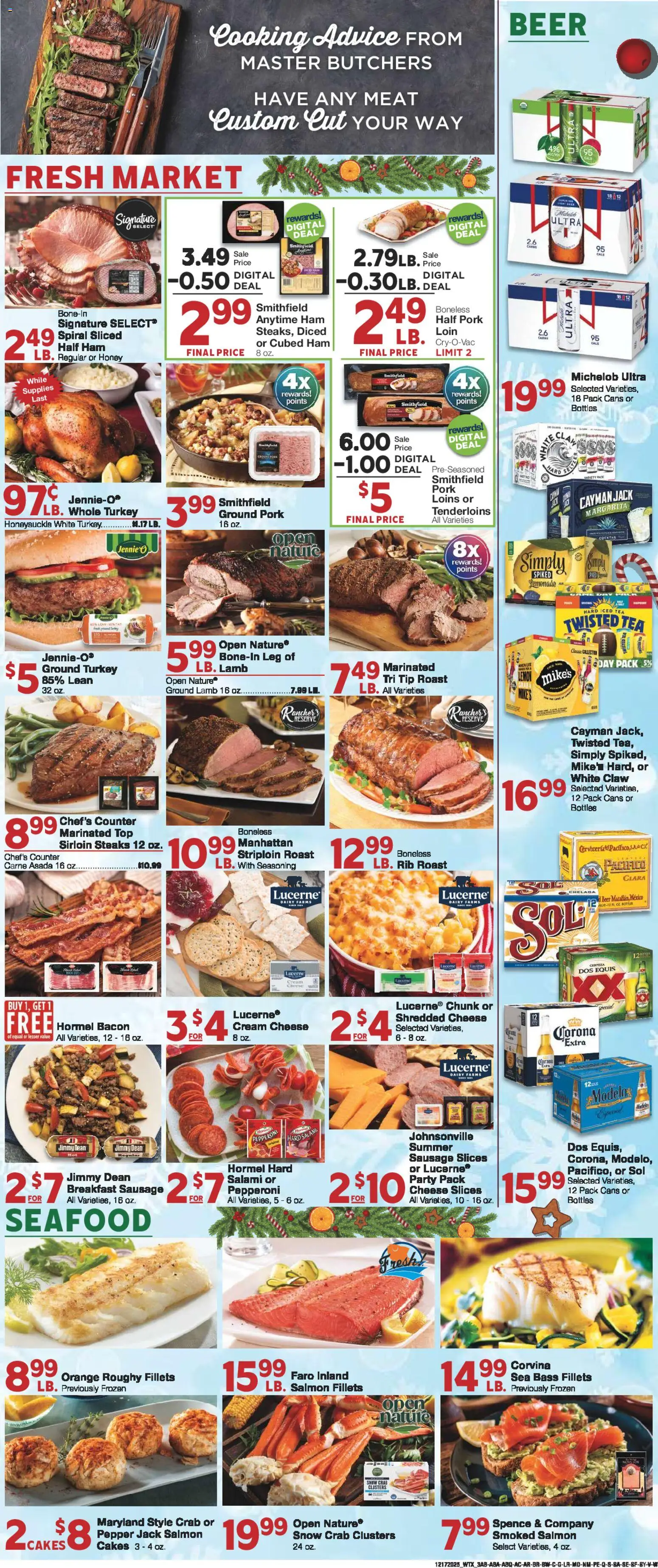 United Supermarkets Weekly Ad - valid from 17.12.2025 | Page: 3 | Products: Salami, Beer, Pork, Seafood