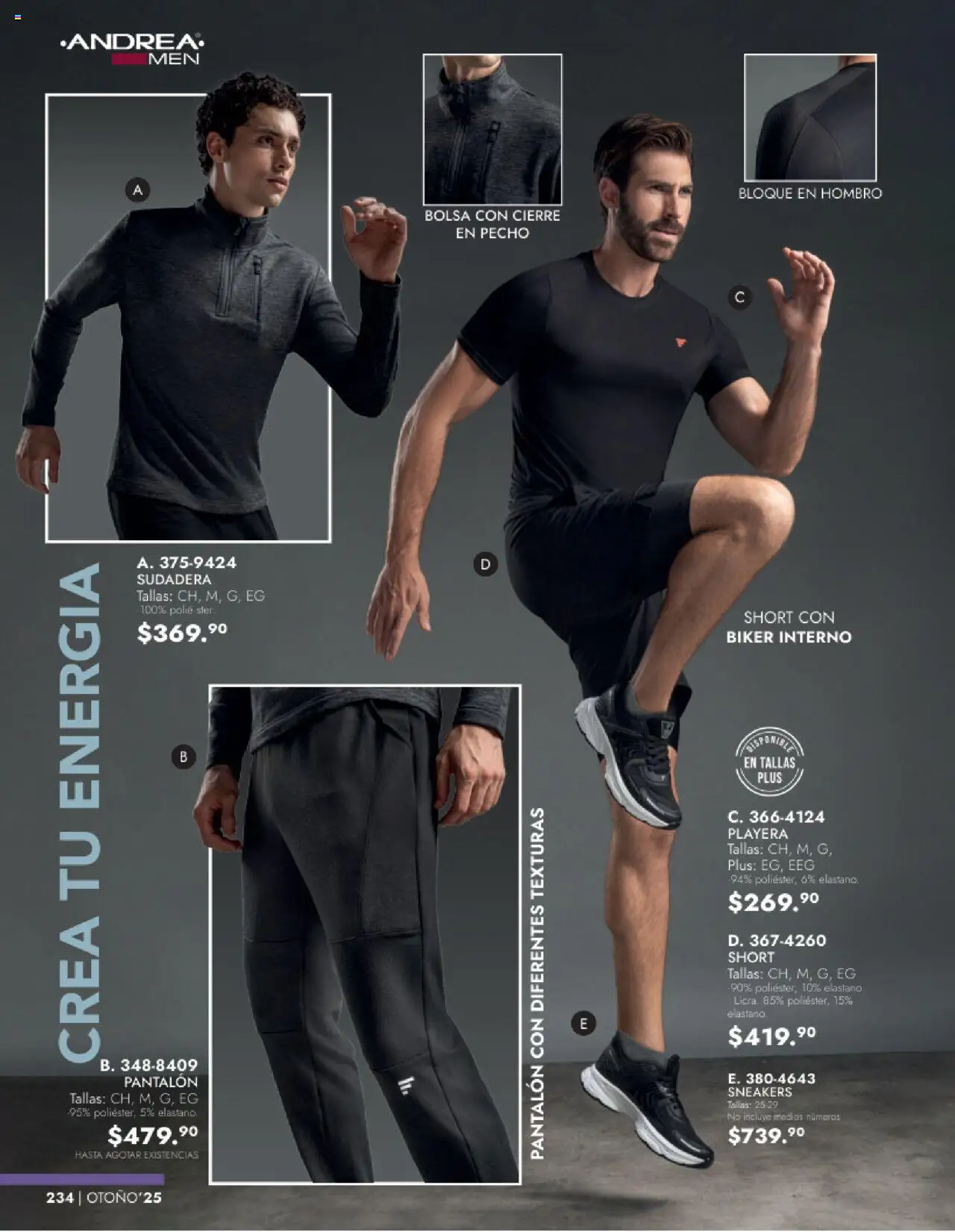 Nuevas ofertas de Andrea válidas en toda la República Mexicana desde el 24.08.2025. ¡Encuentra las mejores ofertas en Andrea - Catálogo Vestir Caballero! | Página: 72 | Productos: Bolsa, Sudadera, Playera, Short