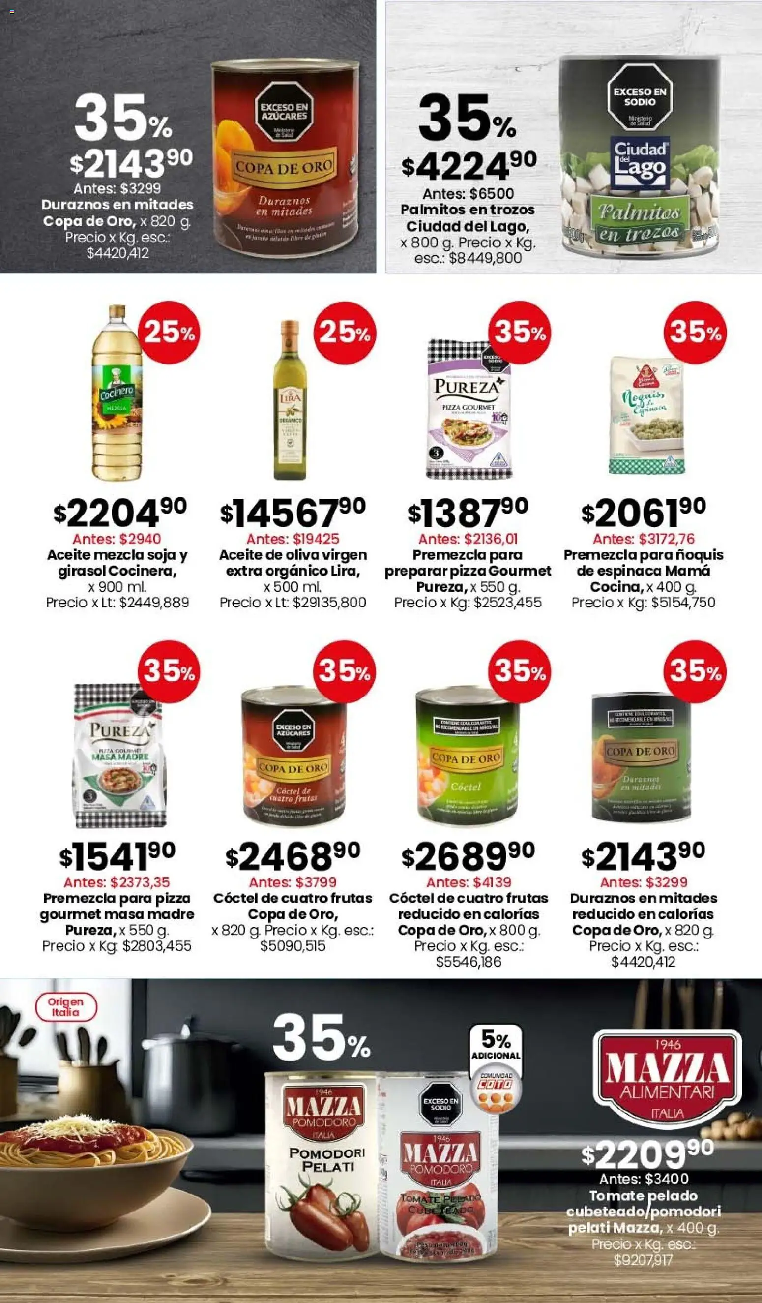 Coto - OfertasALMACÉN Y BEBIDAS │ válido desde el 16.03.2026 | Página: 2 | Productos: Palmitos, Pizza, Ñoquis, Espinaca