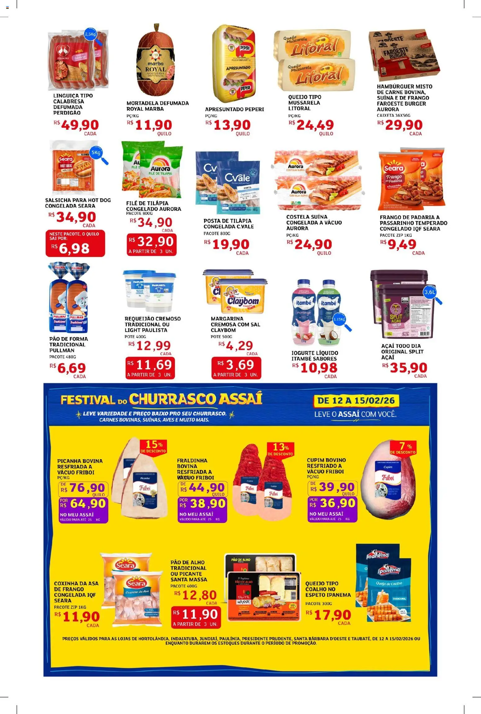 Assaí Atacadista Folheto - válido de 12.02.2026 | Página: 3 | Produtos: Pao de alho, Salsicha, Mortadela, Hambúrguer