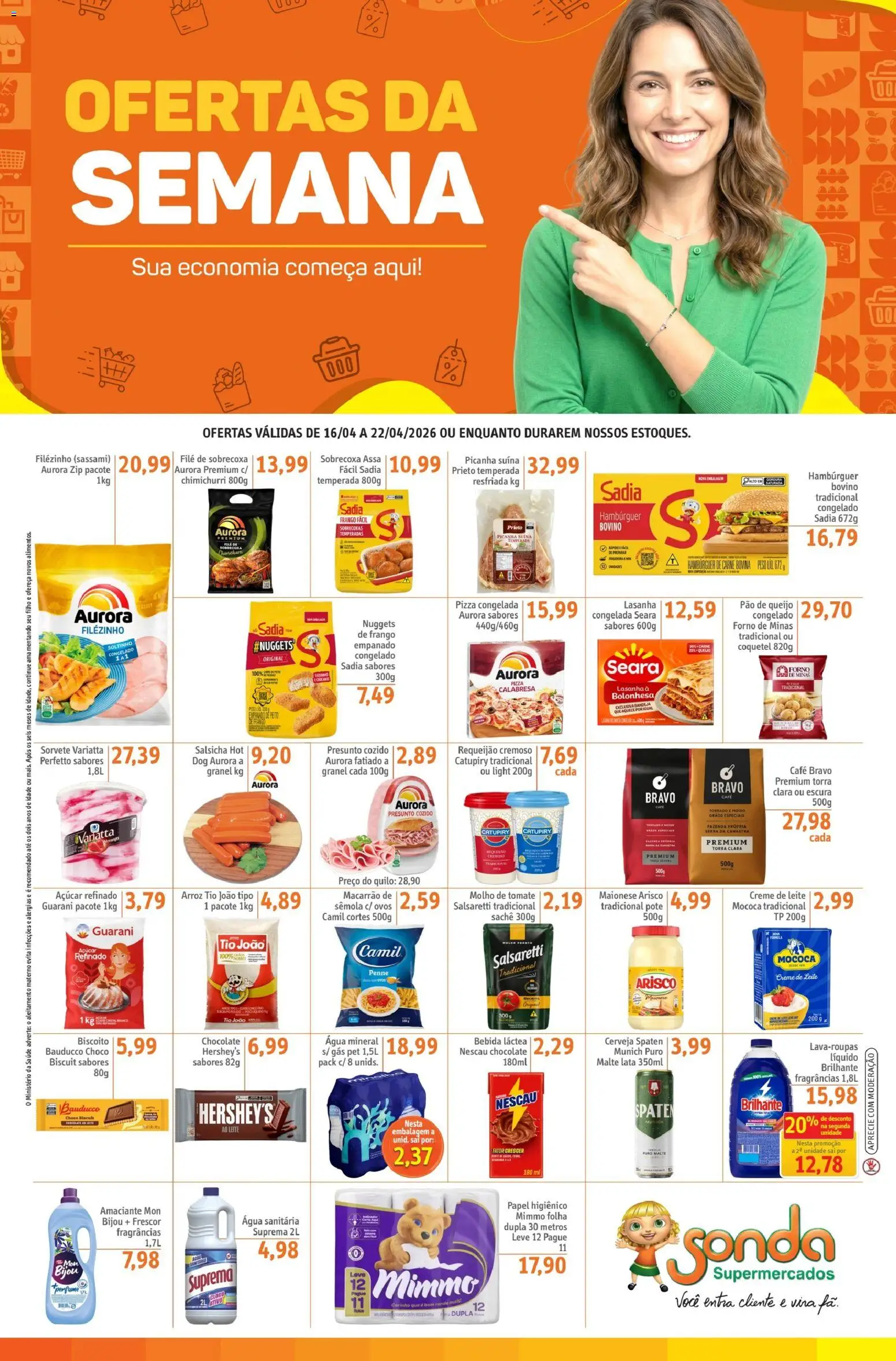 Sonda Folheto - válido de 16.04.2026 | Página: 1 | Produtos: Salsicha, Pão, Amaciante, Pão de queijo