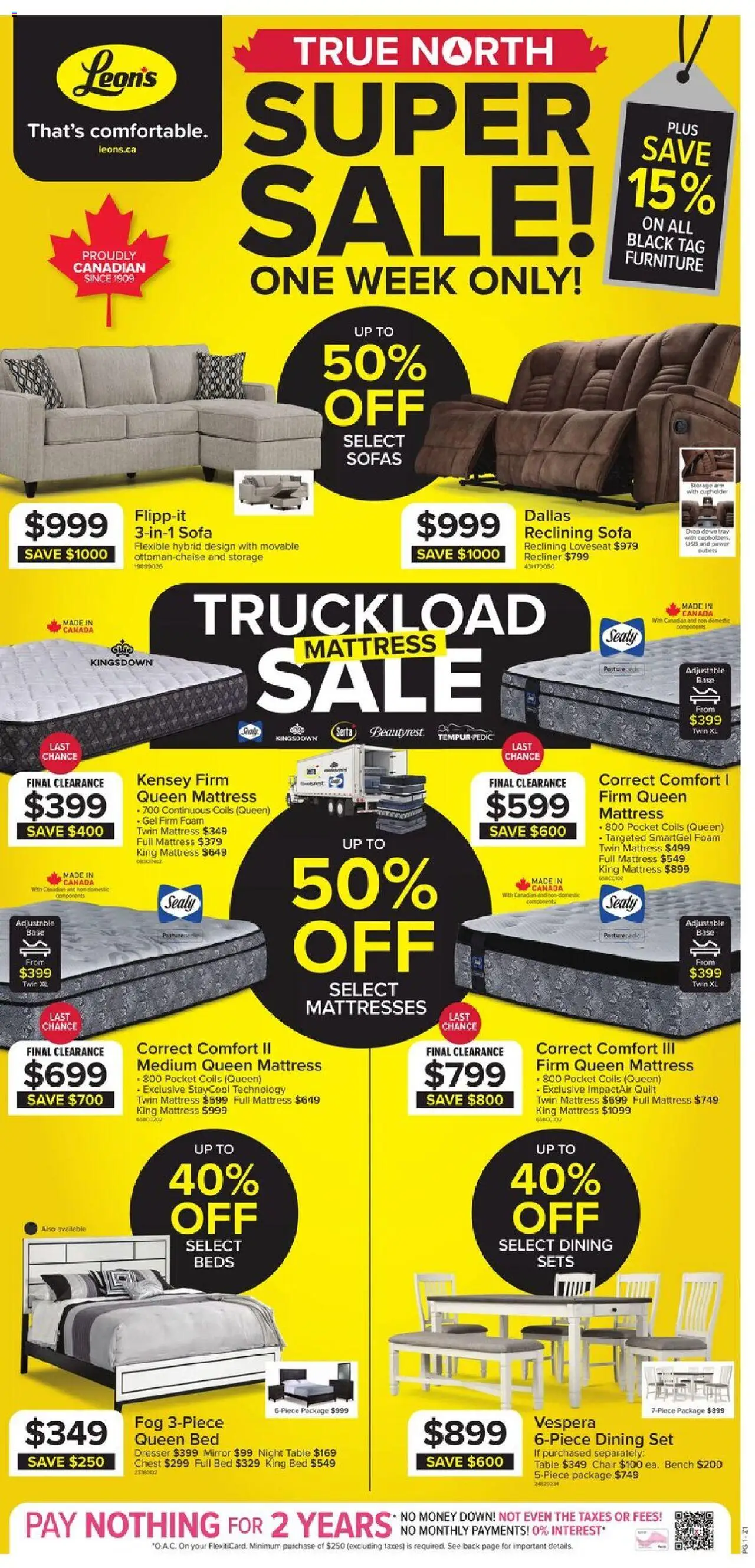 Leon's flyer valid from 02.10.2025 | Page: 1 | Products: Bed, Mattress, Table, Chair