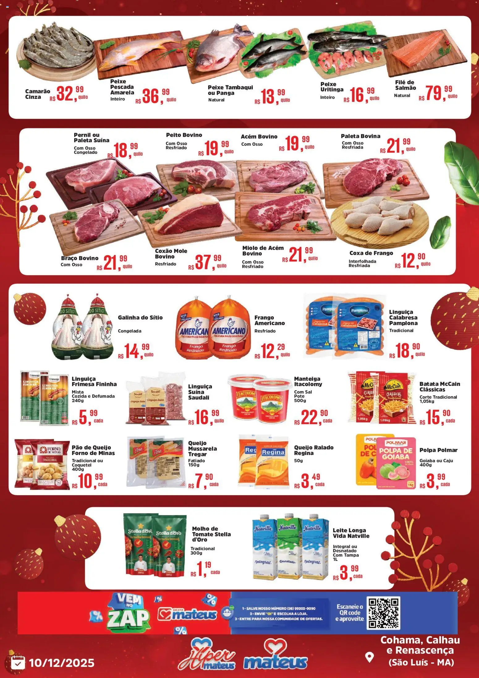 Mateus Folheto - válido de 10.12.2025 | Página: 3 | Produtos: Coxa de frango, Queijo, Peixe, Frango