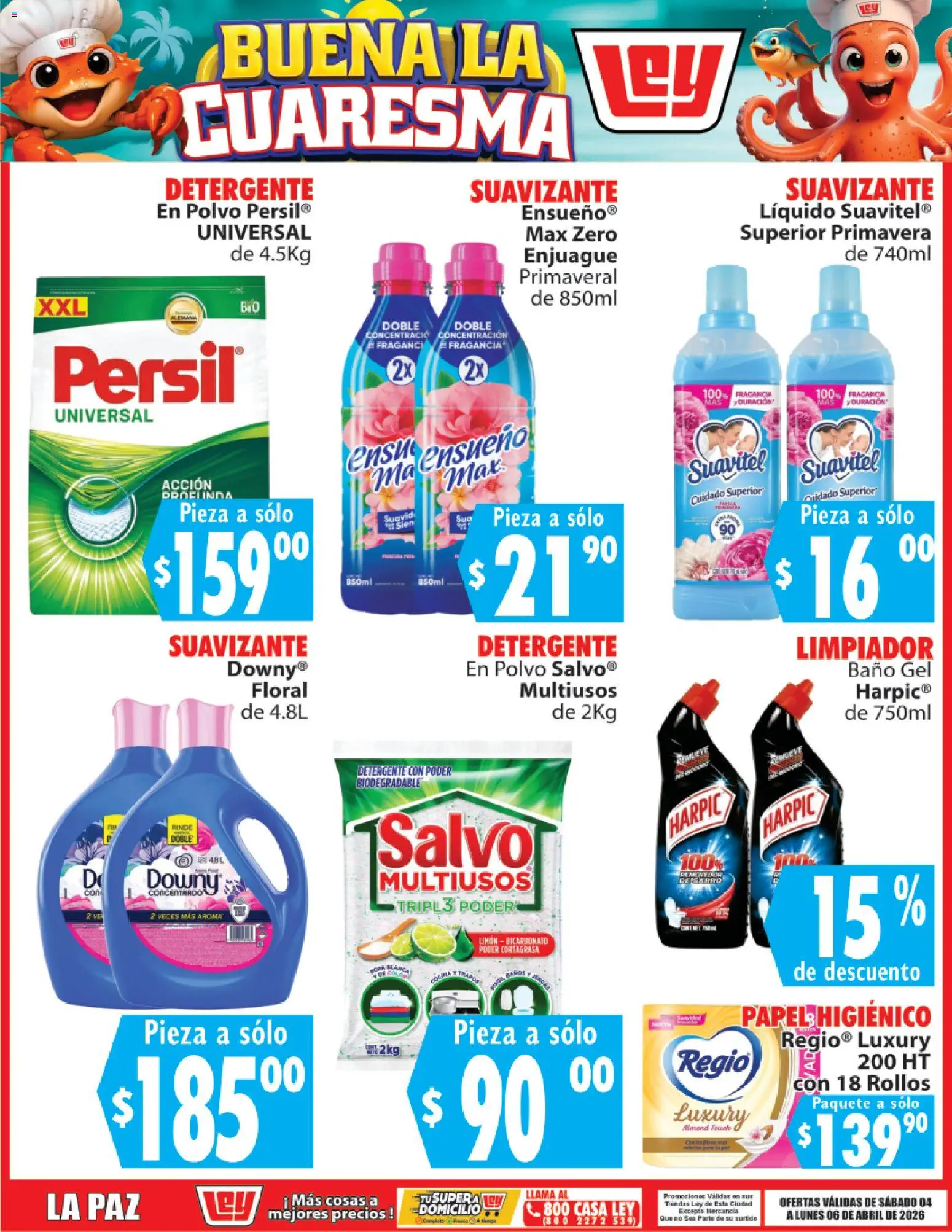 Nuevas ofertas de Casa Ley válidas en toda la República Mexicana desde el 04.04.2026. ¡Encuentra las mejores ofertas en Casa Ley folleto Buena la Cuaresma! | Página: 7 | Productos: Suavizante, Limpiador, Fragancia, Polvo