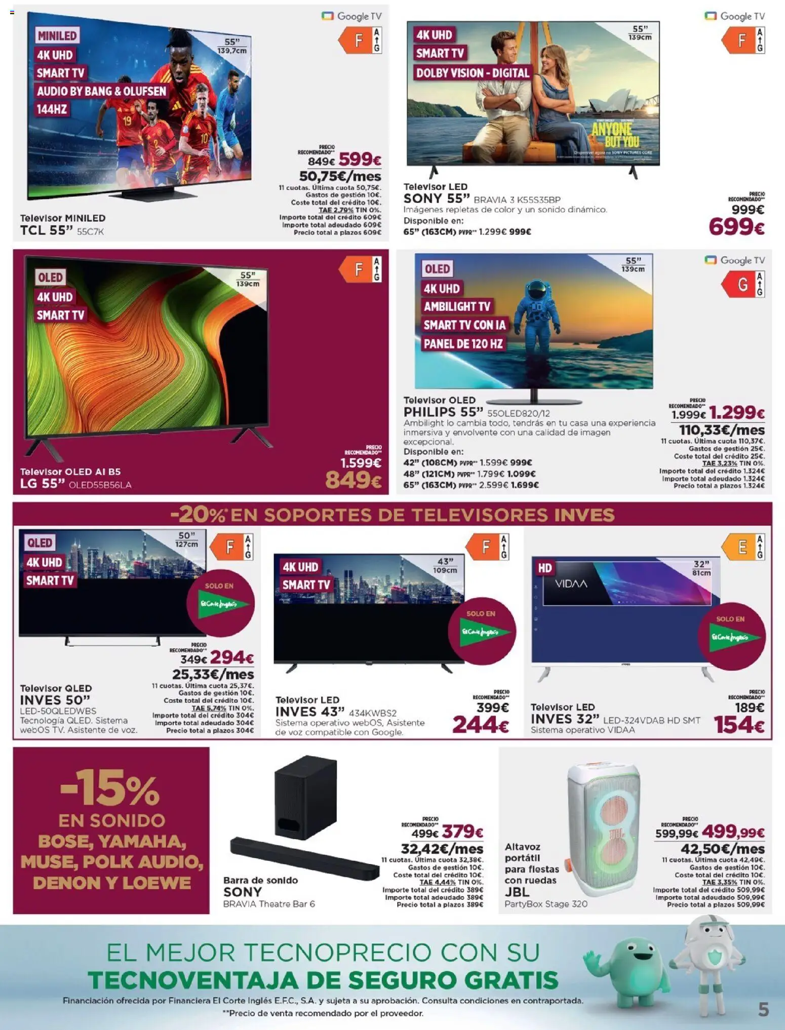 Nuevas ofertas de El Corte Inglés válidas en toda la República Mexicana desde el 16.12.2025. ¡Encuentra las mejores ofertas en El Corte Inglés catálogo Ofertas que ilusionan! | Página: 5 | Productos: Audio, Barra, Televisor