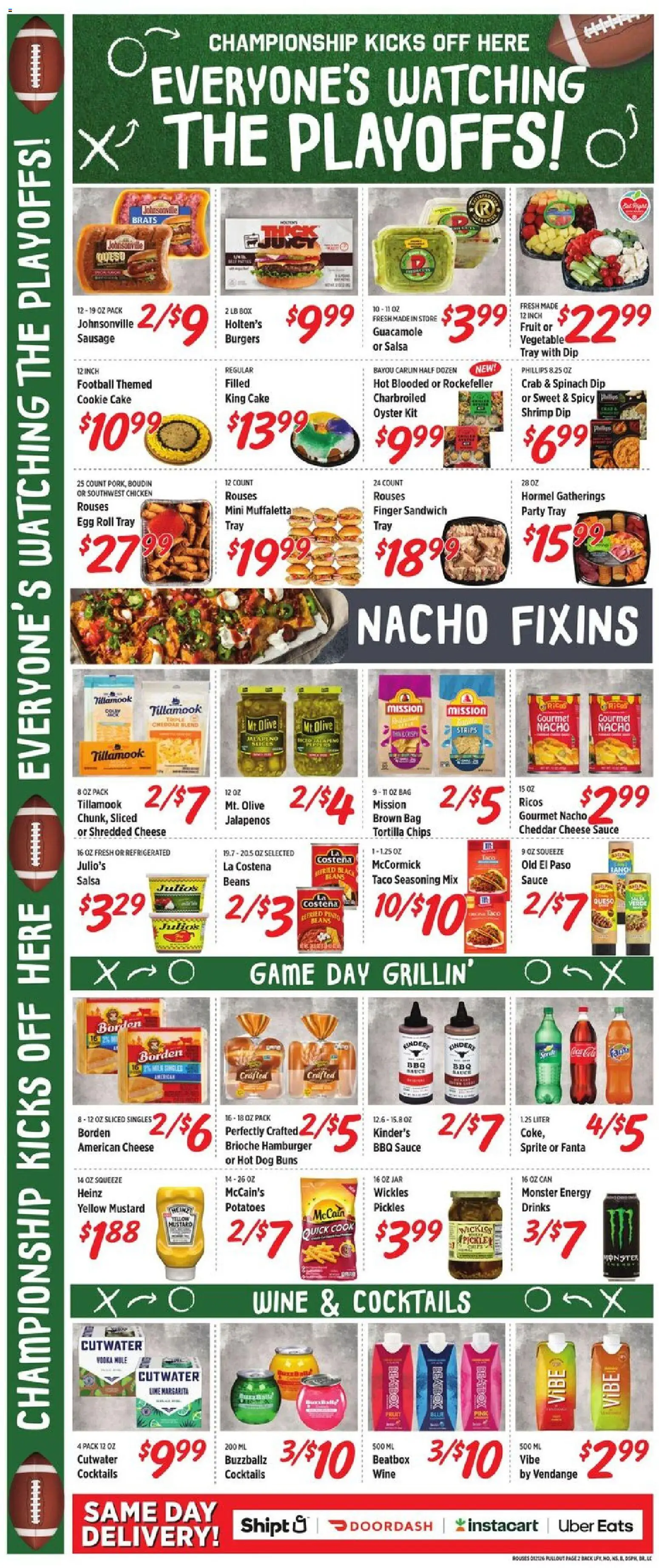 Rouses Weekly Ad - valid from 21.01.2026 | Page: 4 | Products: Spinach, Chips, Sausage, Game
