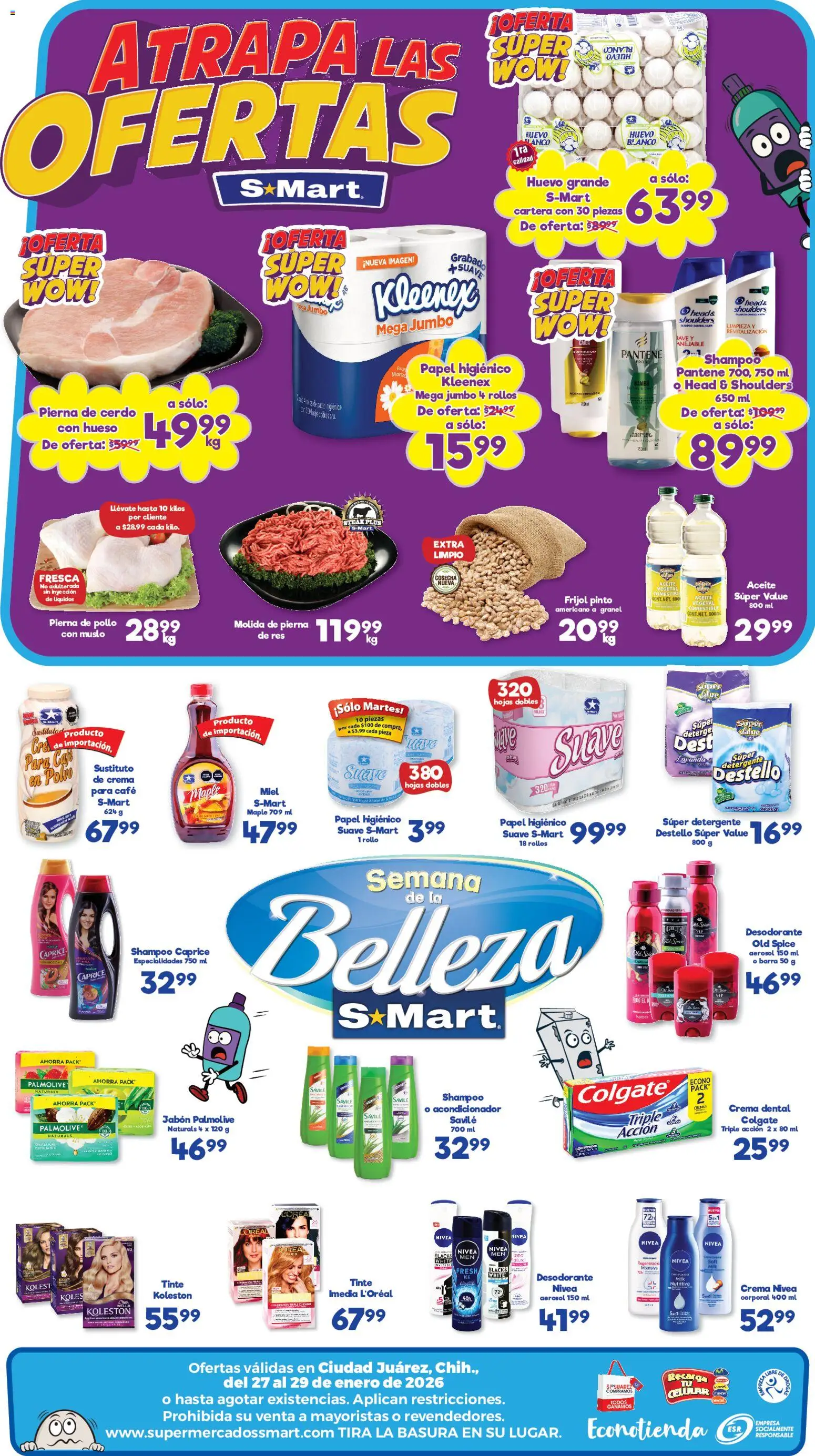 Nuevas ofertas de S-Mart válidas en toda la República Mexicana desde el 27.01.2026. ¡Encuentra las mejores ofertas en S-Mart folleto Juárez! | Página: 2 | Productos: Pollo, Crema, Body, Jabón