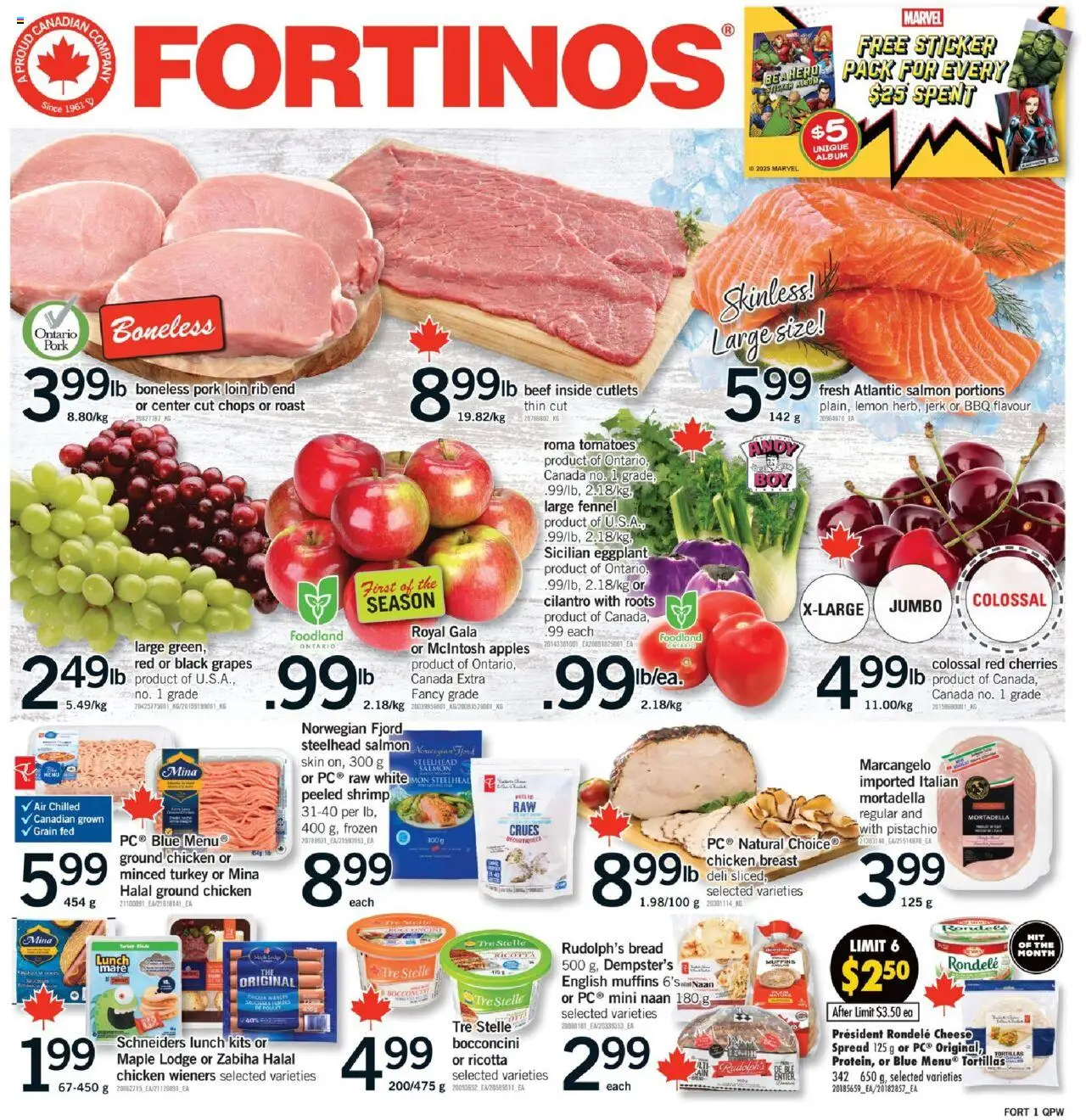 Fortinos flyer valid from 11.09.2025 | Page: 1 | Products: Turkey, Bread, Pork, Tomatoes