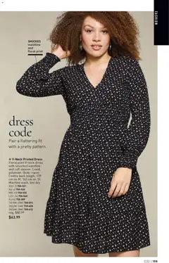 Preview of V-Neck Printed Dress, Floral print V-neck dress with smocked waistline and cuff sleeves. Lined, polyester. Body: rayon. Centre back length: 139 cm on M; 142 cm on 1X. Machine wash, line dry. from shop Avon valid from 23.10.2025 | Page: 159 | Products: Dress