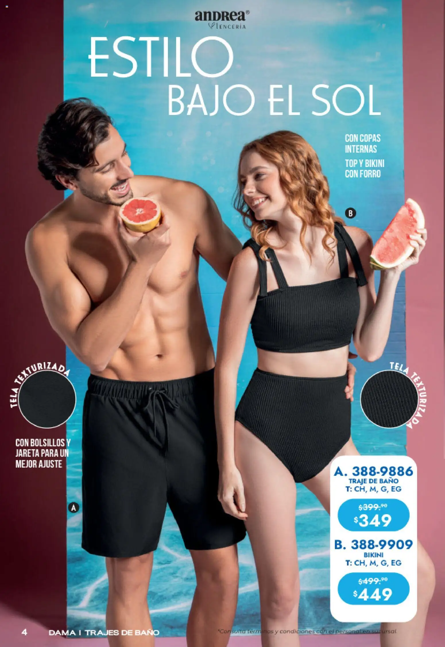 Nuevas ofertas de Andrea válidas en toda la República Mexicana desde el 15.03.2026. ¡Encuentra las mejores ofertas en Andrea catálogo Imperdibles de vacaciones! | Página: 4 | Productos: Traje, Traje de baño, Top, Baño