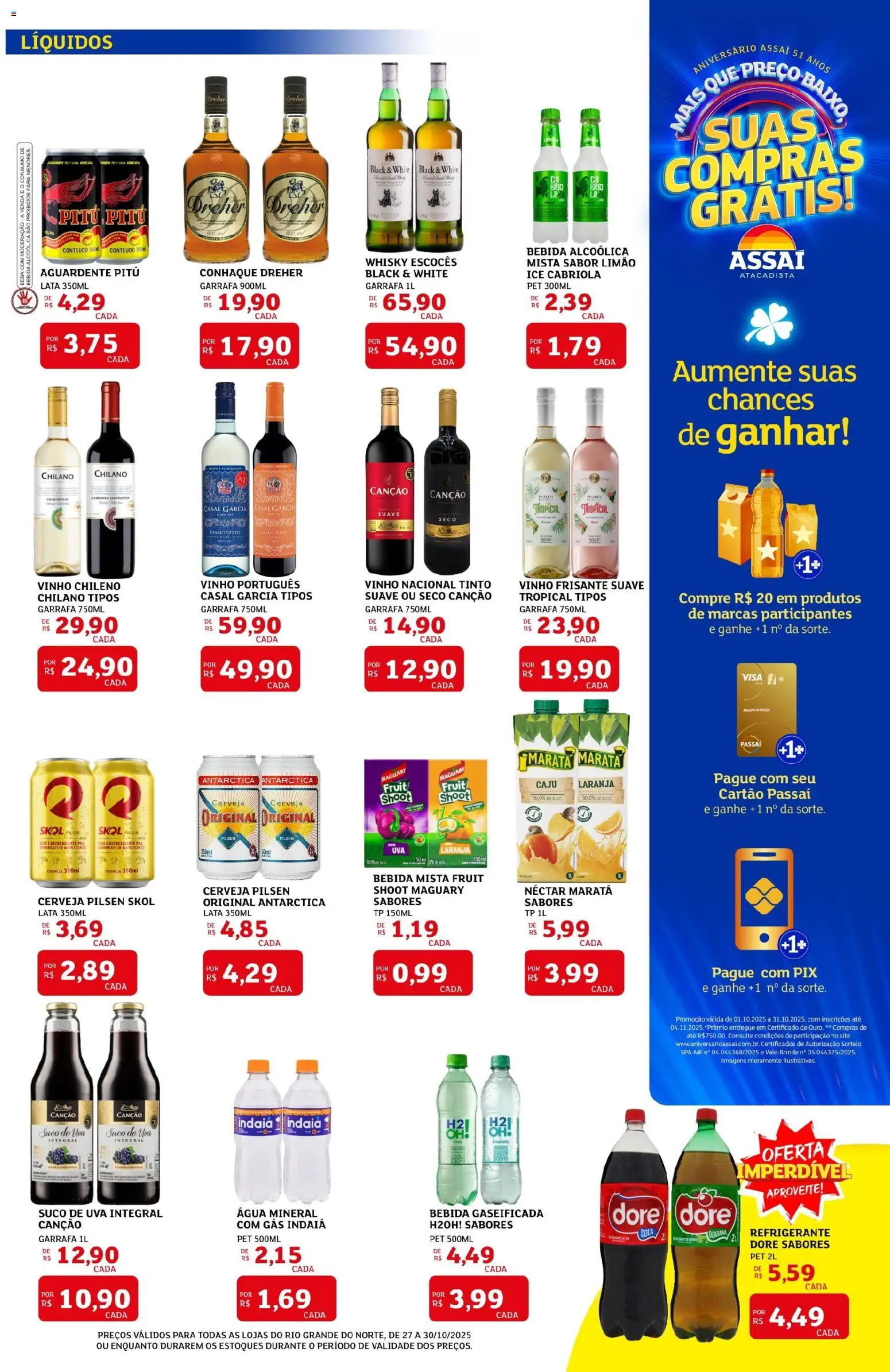 Assaí Atacadista Folheto - válido de 27.10.2025 | Página: 5 | Produtos: Guaraná, Whisky, Conhaque, Cola