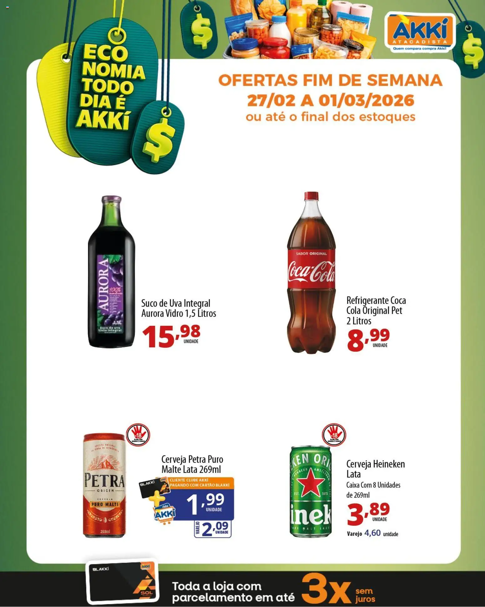 Akki Atacadista Folheto - válido de 27.02.2026 | Página: 4 | Produtos: Cola, Caixa, Suco, Heineken