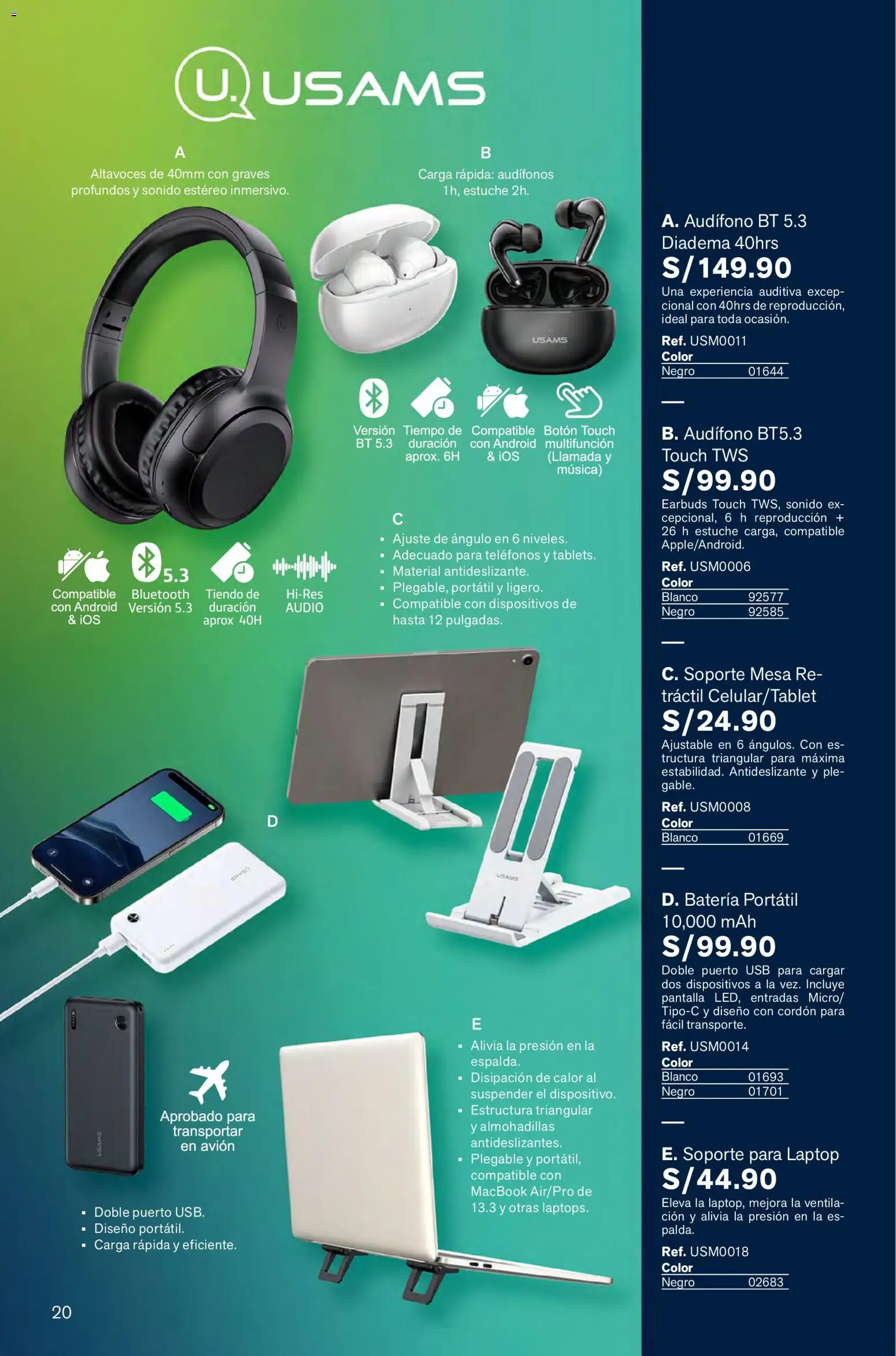 Catálogo Leonisa válido desde 16.01.2026 | Página: 20 | Productos: Mesa, Batería, Audífonos, USB