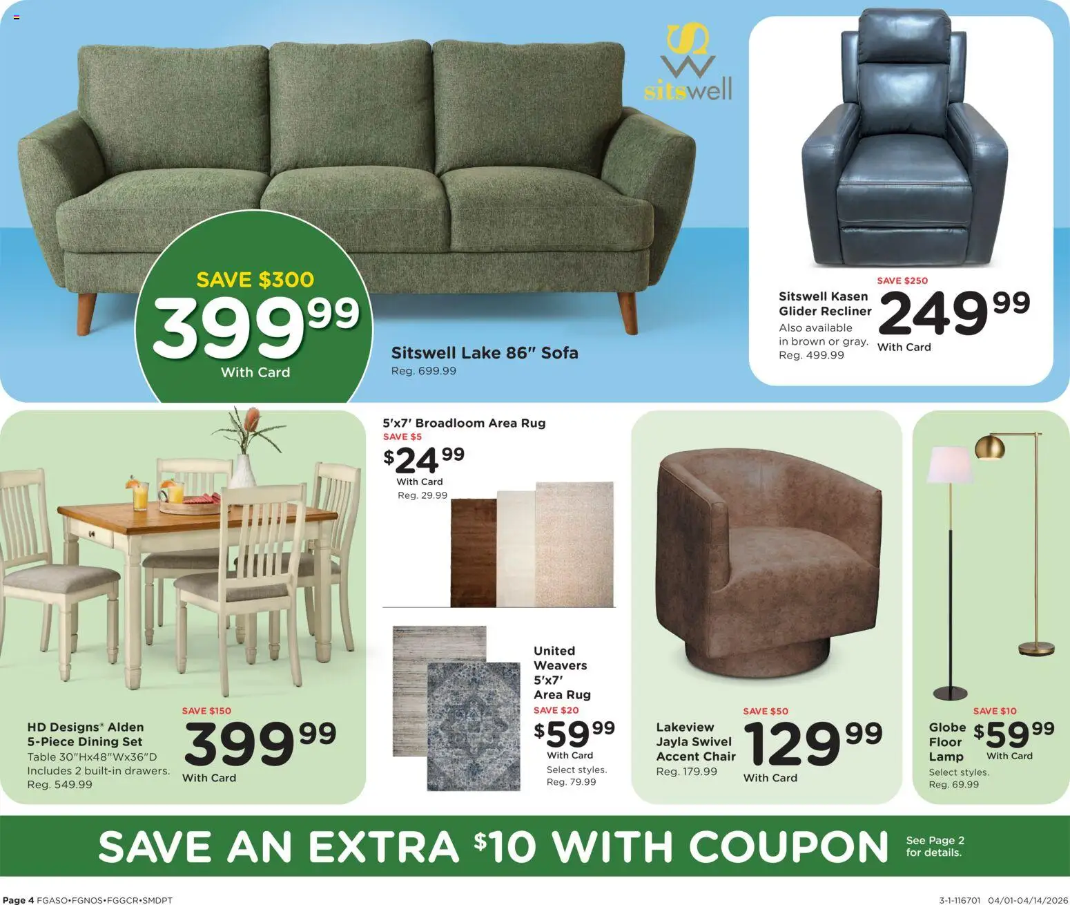 Fred Meyer Home & Apparel - valid from 01.04.2026 | Page: 4 | Products: Sofa, Table, Lamp, Recliner