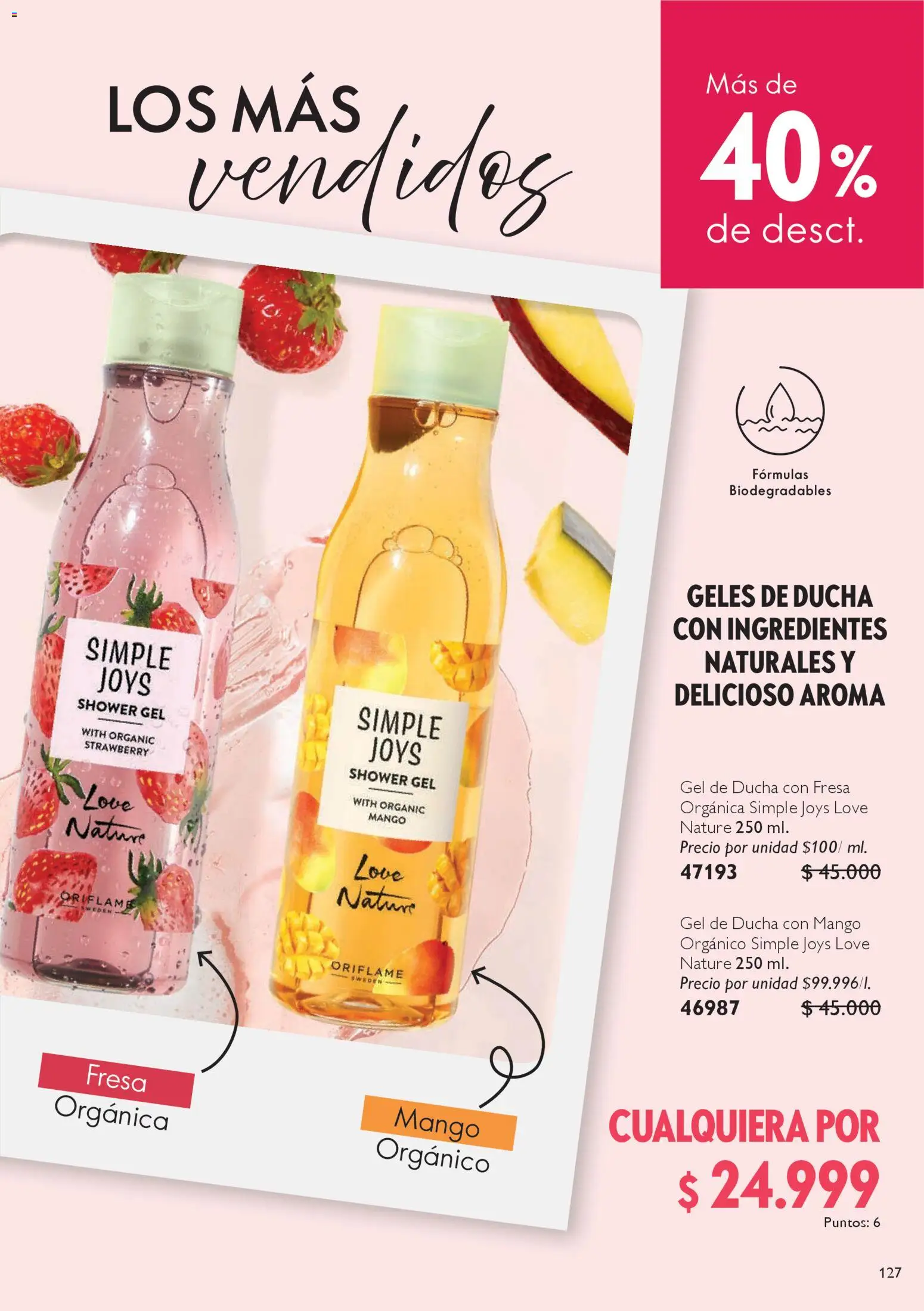 Oriflame revista - valida desde el 25.10.2025 | Página: 127 | Productos: Fresa, Mango, Ducha, Gel de ducha
