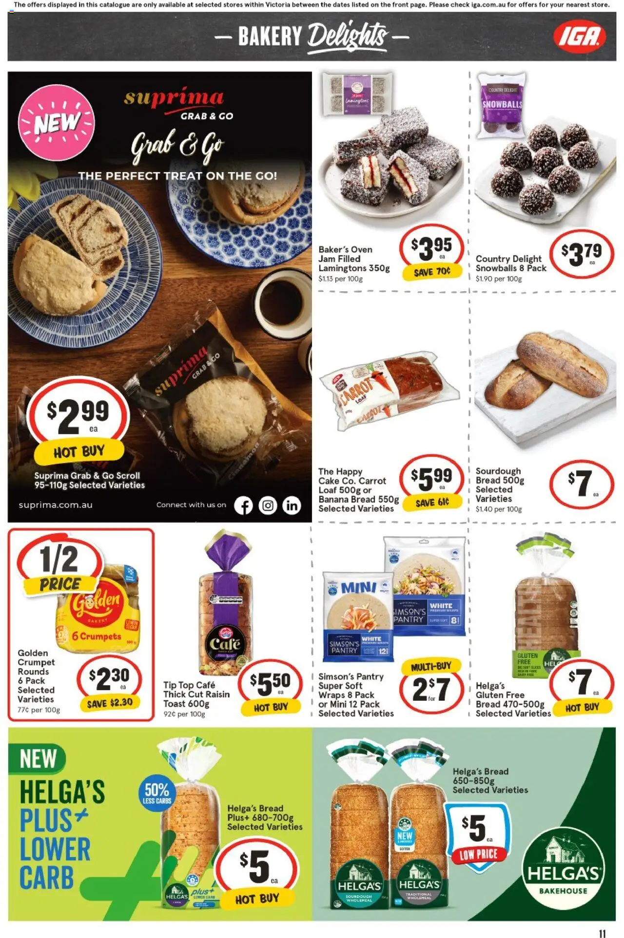 IGA catalogue - valid from 10.09.2025 | Page: 11 | Products: Crumpets, Bread, Lamingtons, Oven