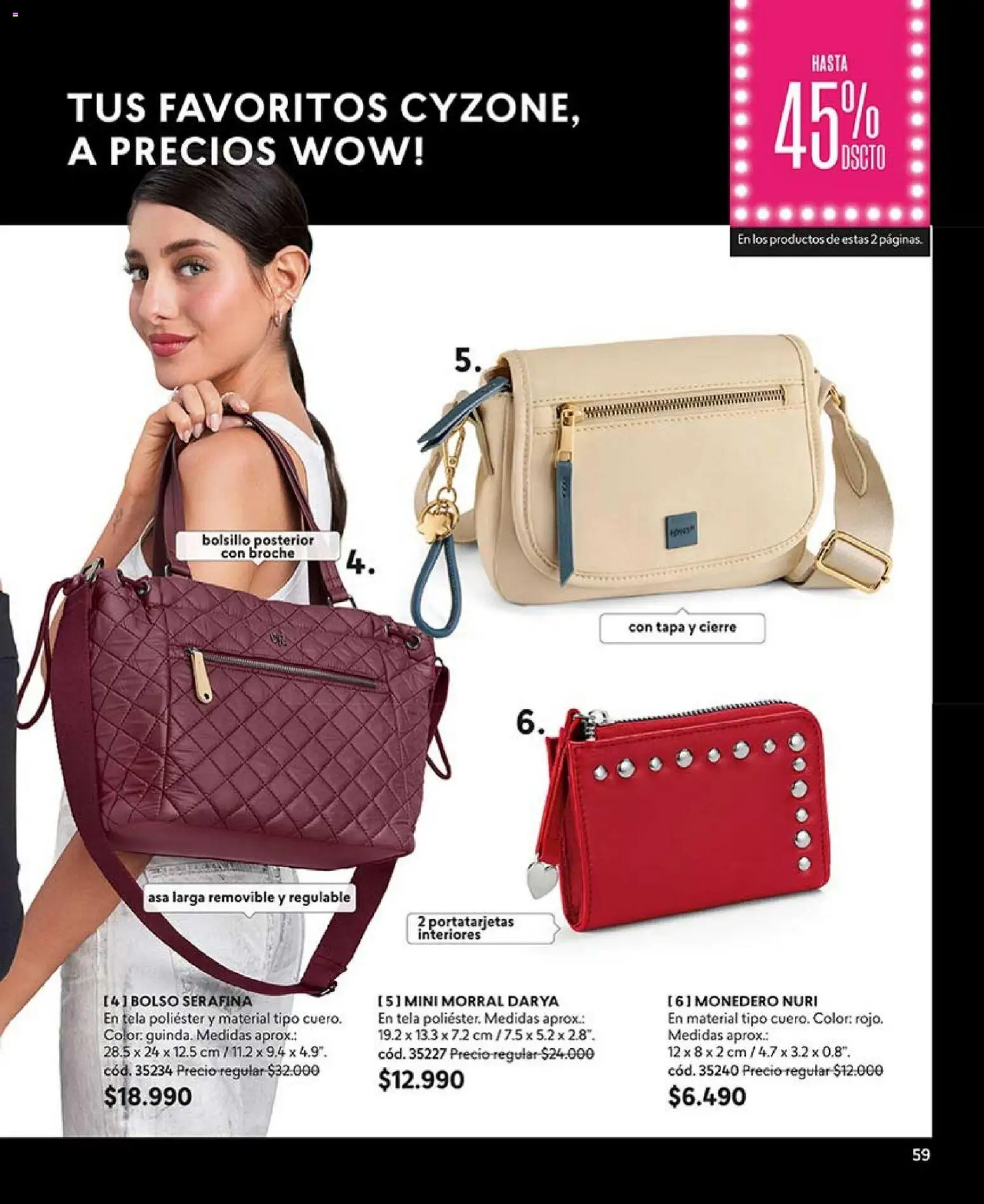 Catálogo CyZone Campaña 2 │ válido desde el 16.01.2026 | Página: 59 | Productos: Monedero, Broche, Bolso