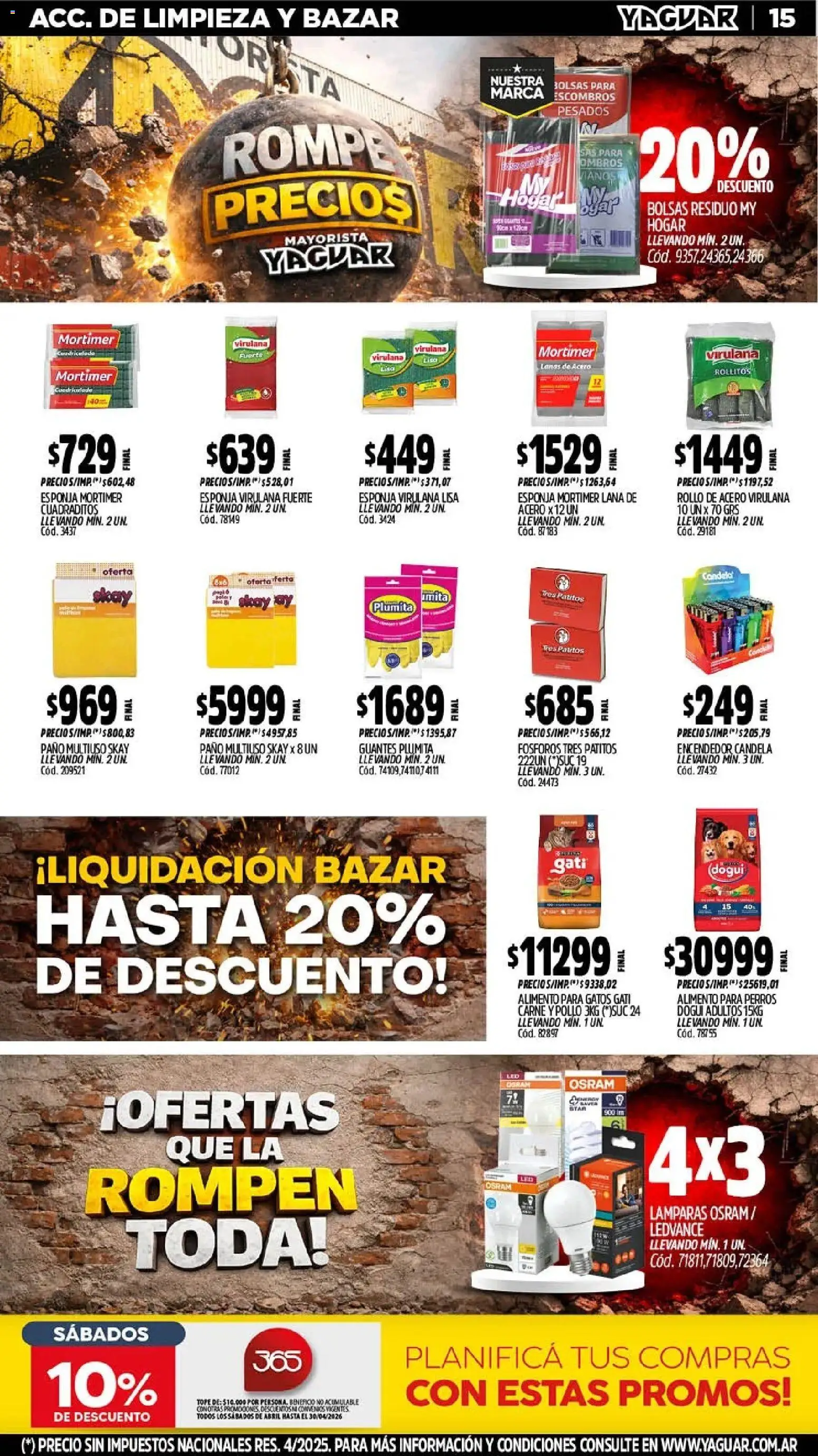 Yaguar - Oferta Semanal Neuquen │ válido desde el 20.04.2026 | Página: 15 | Productos: Fósforos, Encendedor, Esponja, Guantes