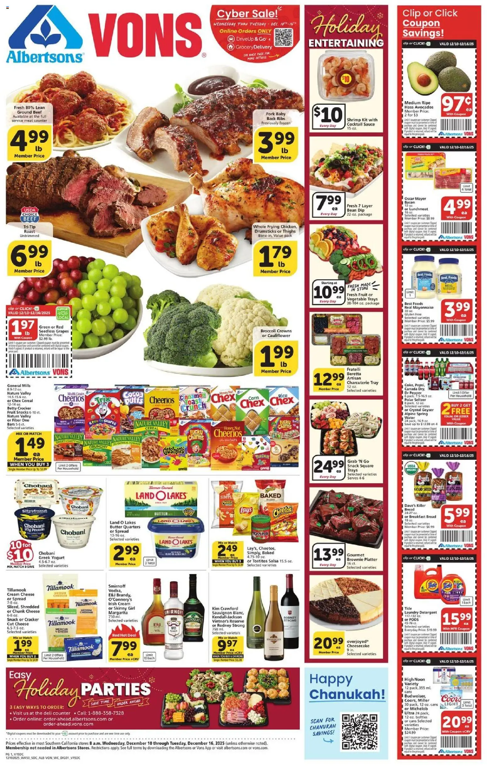 Vons Weekly Ad - SoCal - valid from 10.12.2025 | Page: 1 | Products: Pork, Pads, Grapes, Cauliflower