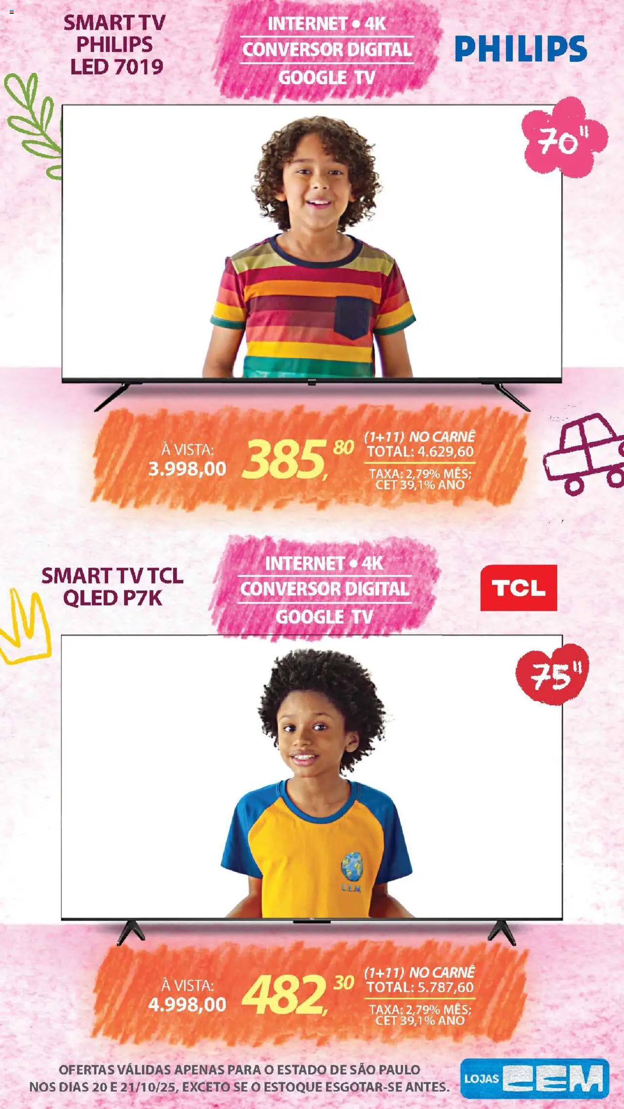 Lojas Cem Folheto - válido de 20.10.2025 | Página: 19 | Produtos: smart TV, Conversor, Tv, Carne