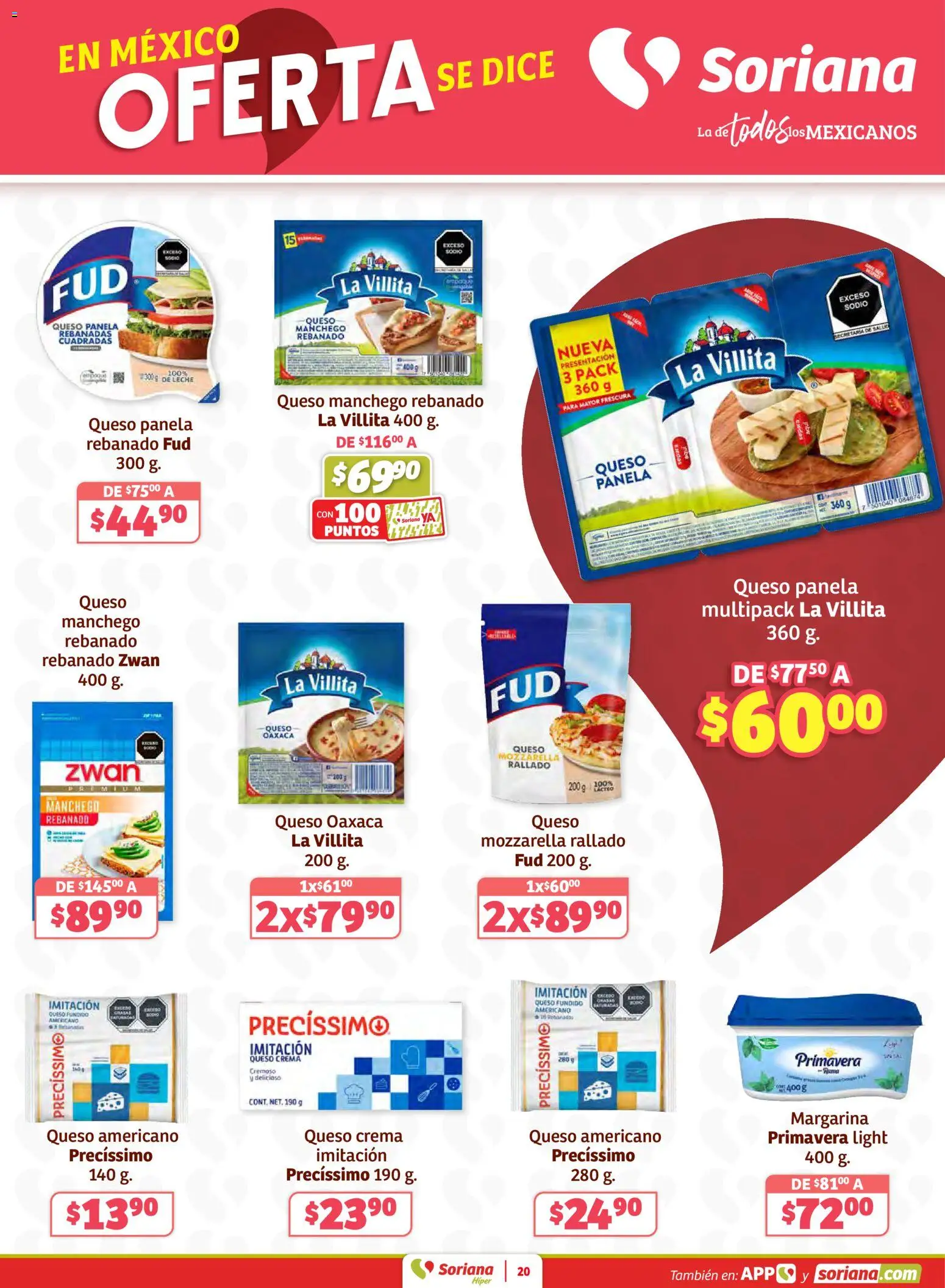 Nuevas ofertas de Soriana válidas en toda la República Mexicana desde el 02.01.2026. ¡Encuentra las mejores ofertas en Soriana - Preciazazaso Híper: Frontera Chia, Q. Roo Preciazazaso Híper: Frontera Chia, Q. Roo! | Página: 20 | Productos: Queso crema, Leche, Queso, Margarina