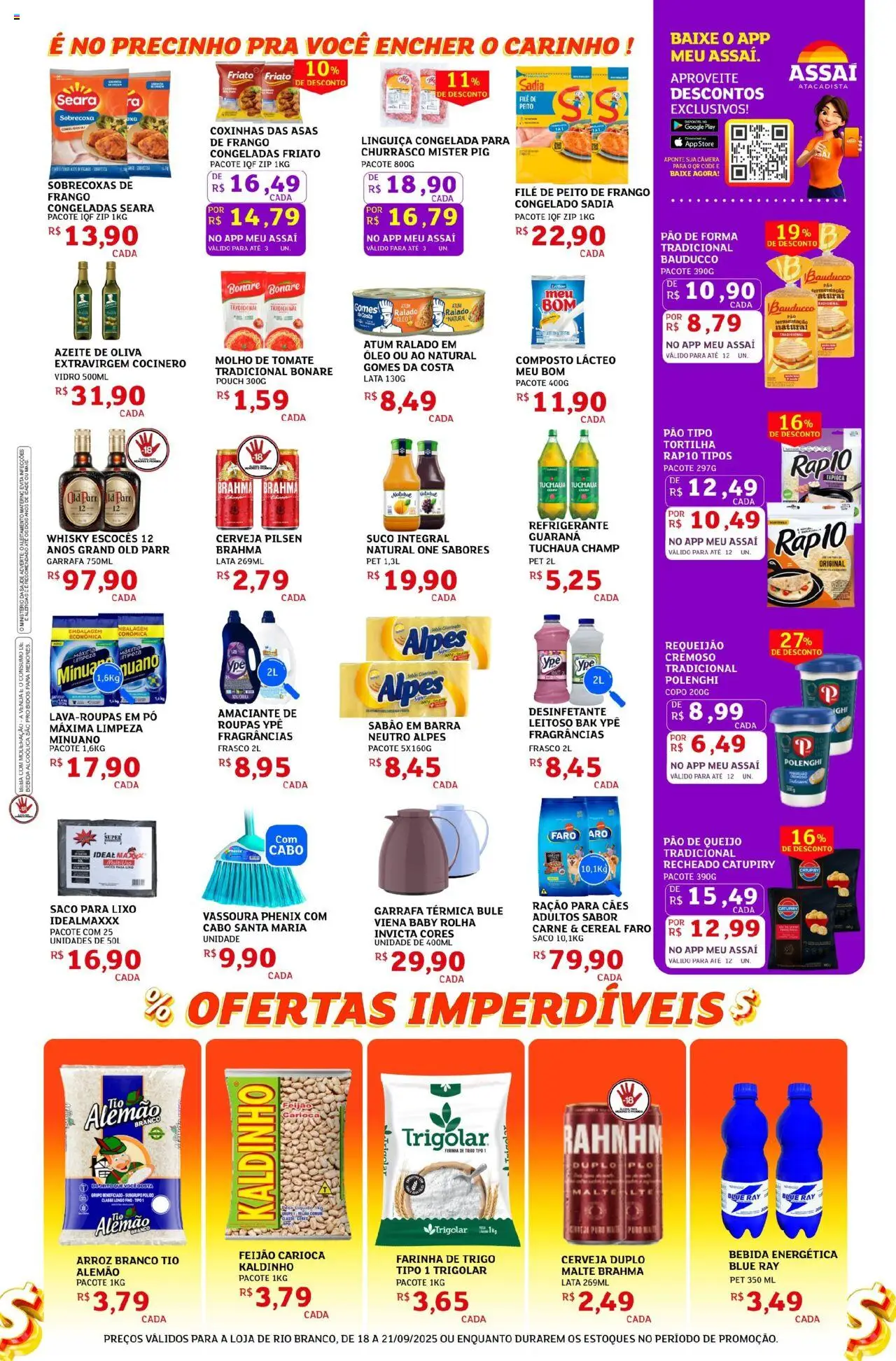 Assaí Atacadista Folheto - válido de 18.09.2025 | Página: 3 | Produtos: Farinha de trigo, Gomes da costa, Azeite, Peito de frango