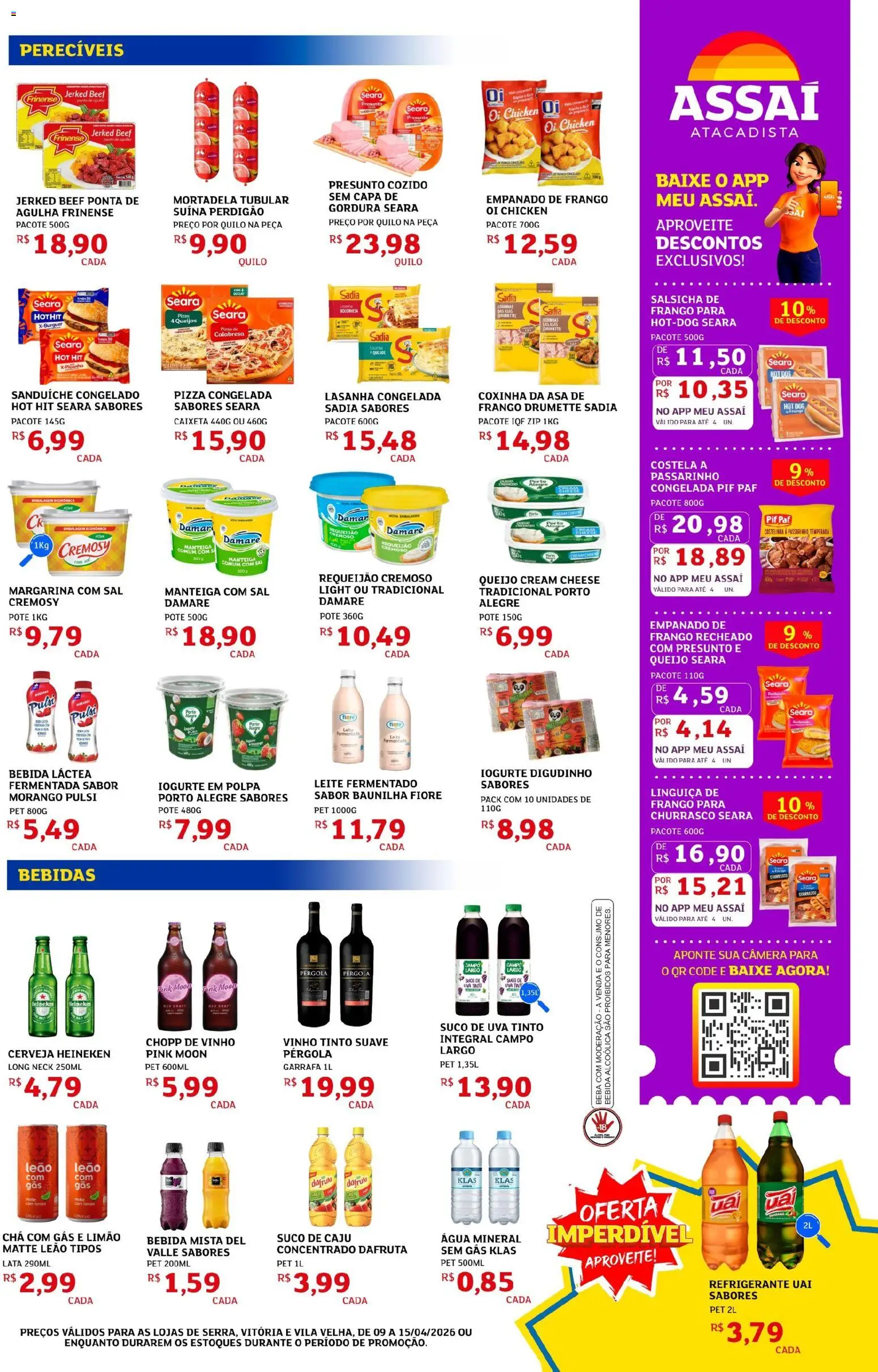 Assaí Atacadista Folheto - válido de 09.04.2026 | Página: 3 | Produtos: Linguiça, Pizza, Refrigerante, Frango