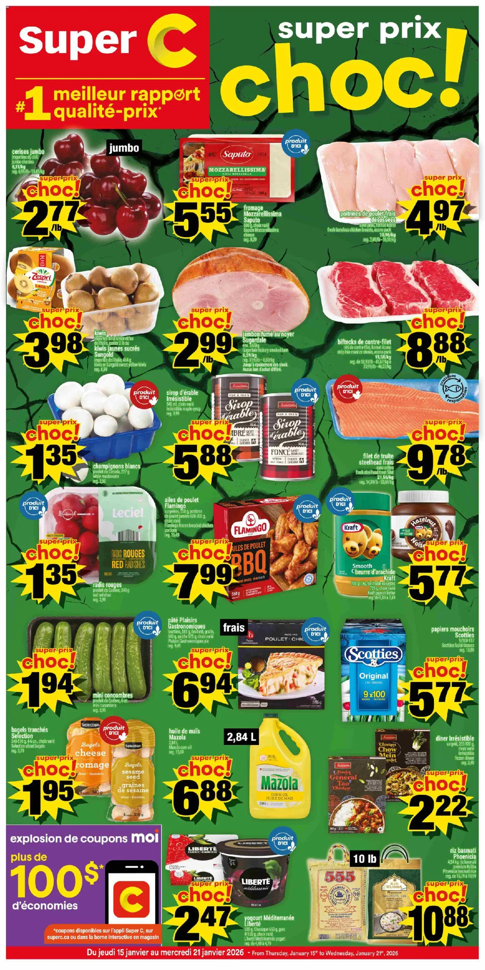 Super C flyer valid from 15.01.2026 | Page: 1 | Products: Cucumbers, Butter, Pizza, Chicken