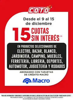 Vista previa Coto - Banco Macro válido desde el 09.12.2025