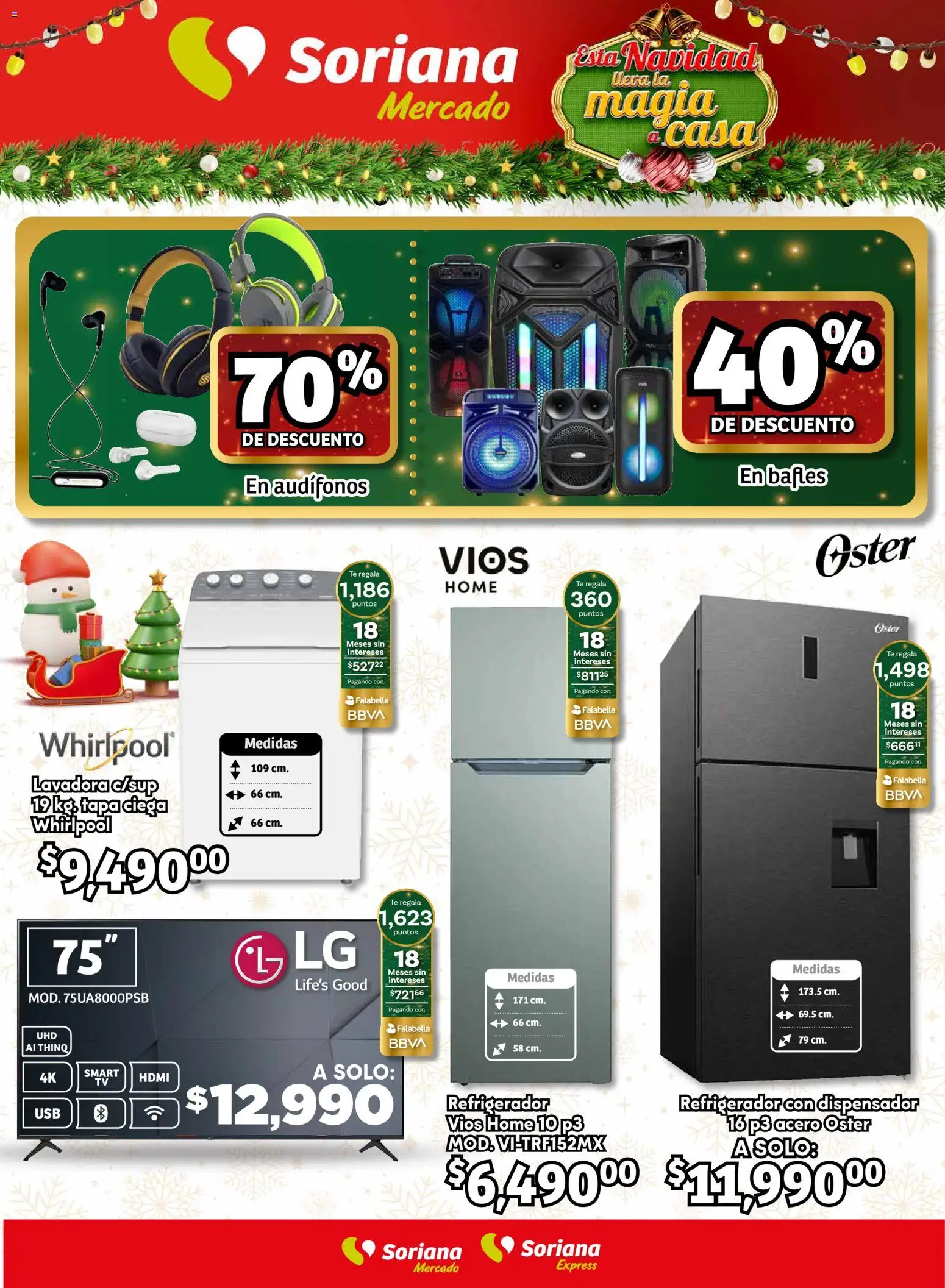 Nuevas ofertas de Soriana válidas en toda la República Mexicana desde el 28.11.2025. ¡Encuentra las mejores ofertas en Soriana - Fin de Semana Mercado: Ver, Tab, Chis, Camp, Yuc y Q. Roo! | Página: 10 | Productos: Refrigerador, Audífonos, Lavadora, Té