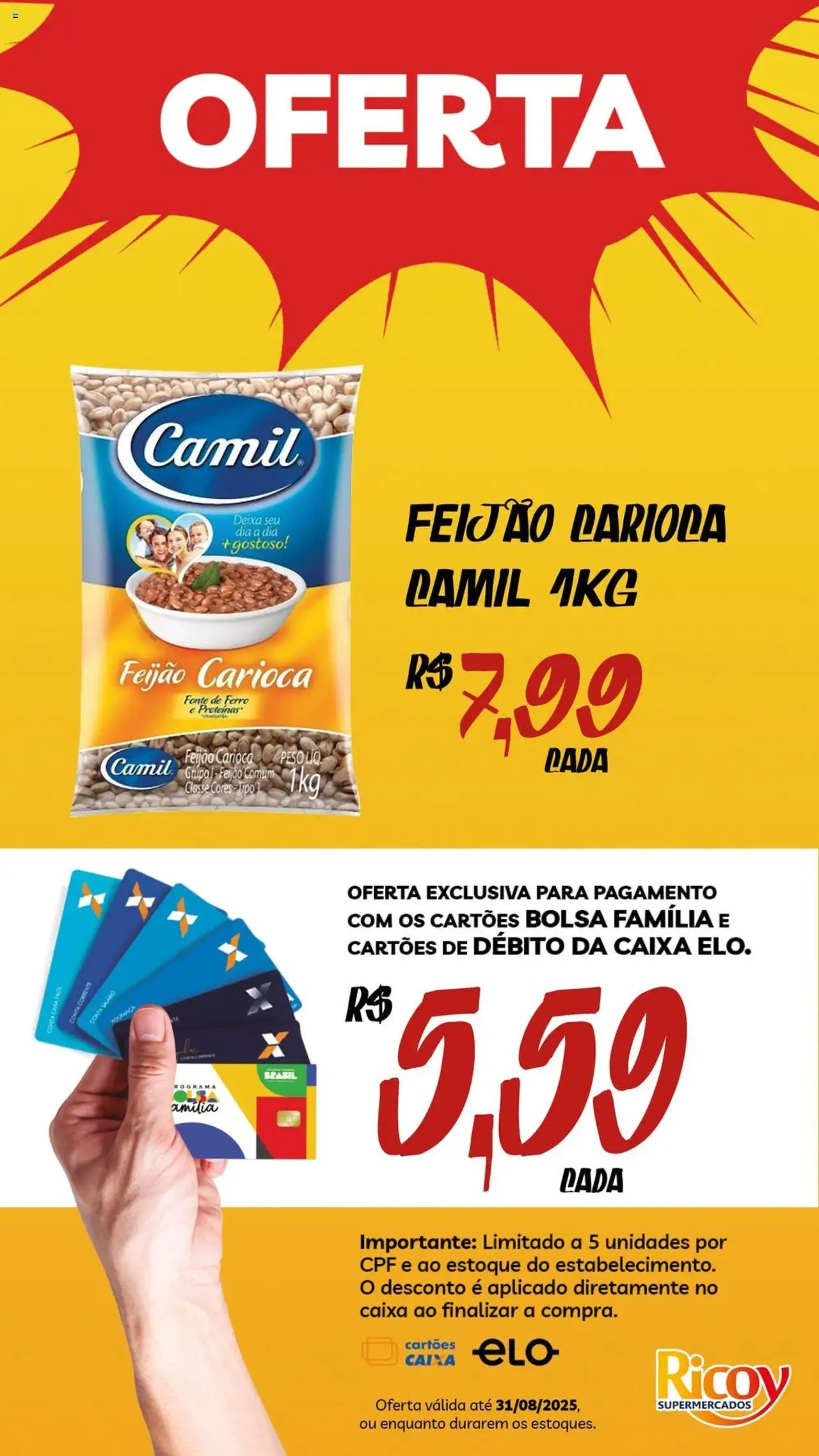 Ricoy Folheto - válido de 11.08.2025 | Página: 1 | Produtos: Ferro, Feijão, Caixa, Bolsa