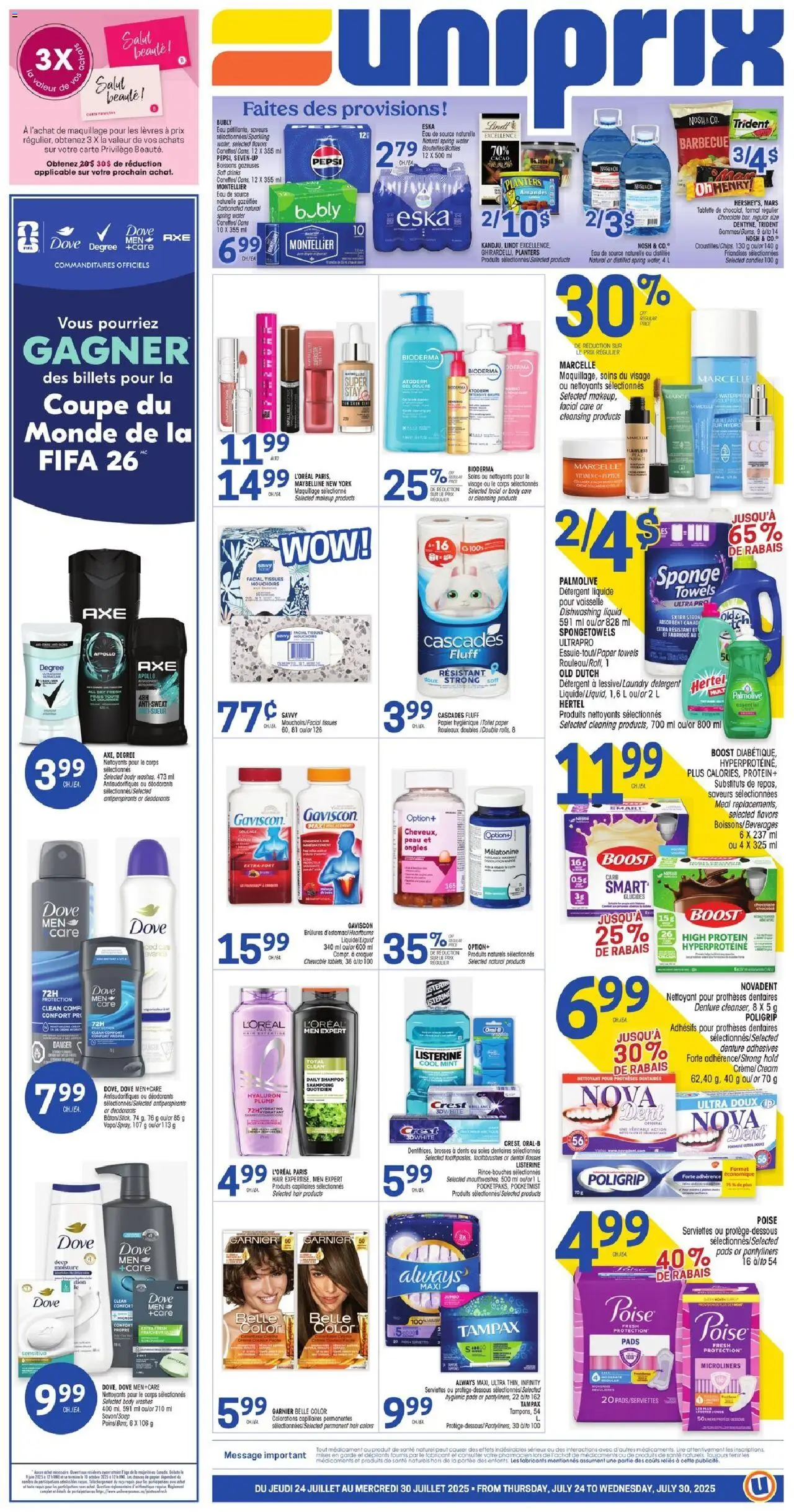 Uniprix flyer valid from 24.07.2025 | Page: 1 | Products: Cream, Sponge, Soap, Detergent