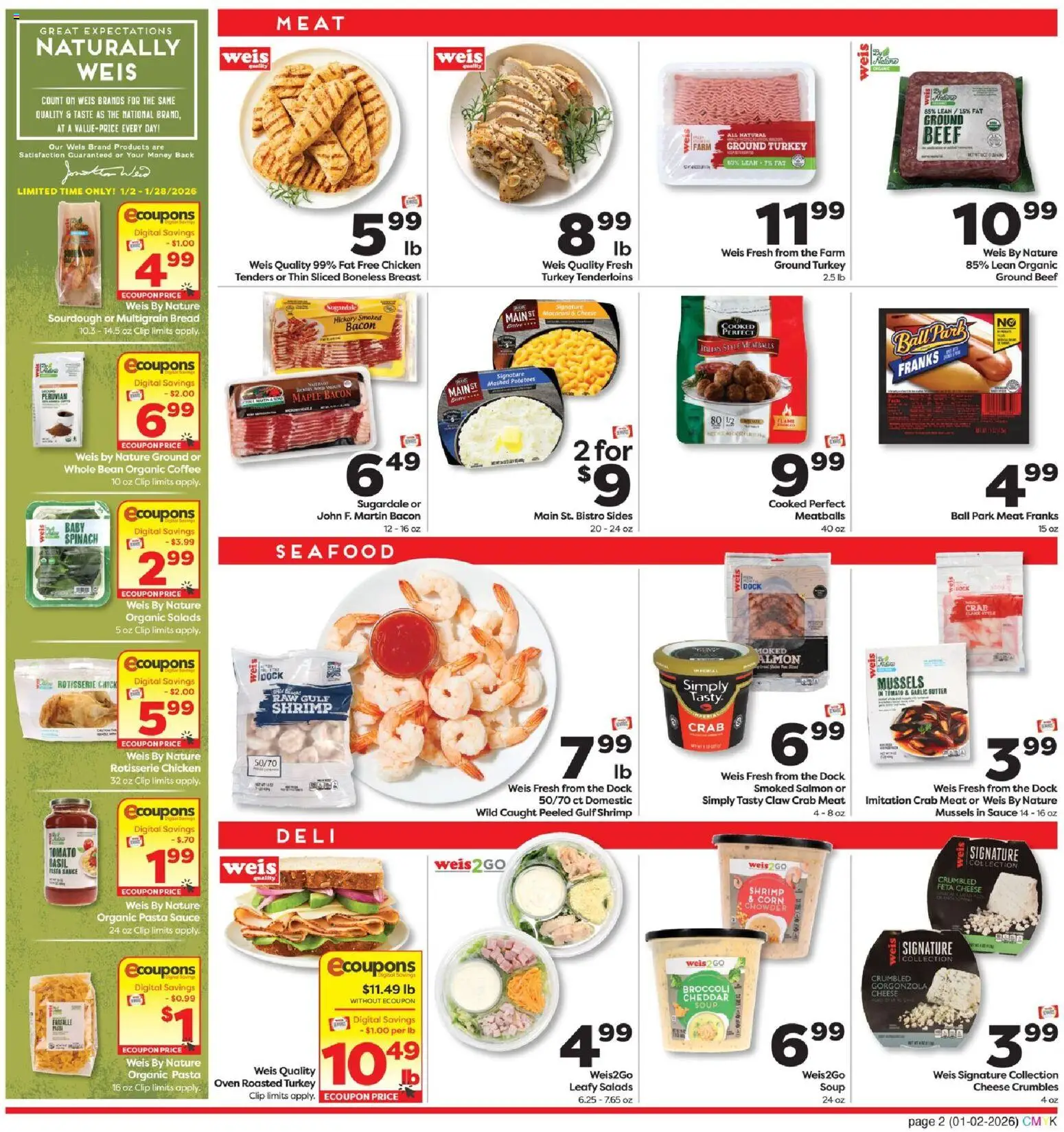 Weis Monthly Ad - valid from 02.01.2026 | Page: 2 | Products: Bread, Coffee, Beef, Oven