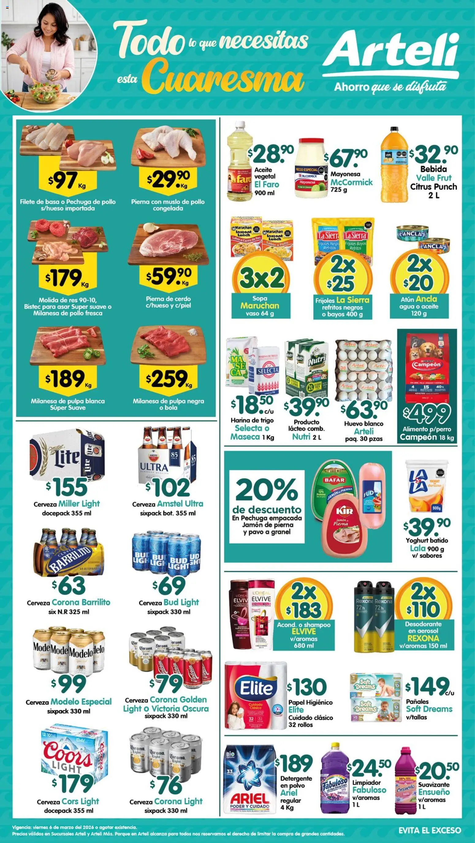 Nuevas ofertas de Arteli válidas en toda la República Mexicana desde el 06.03.2026. ¡Encuentra las mejores ofertas en Arteli folleto! | Página: 1 | Productos: Pollo, Cerveza, Pañales, Papel higiénico