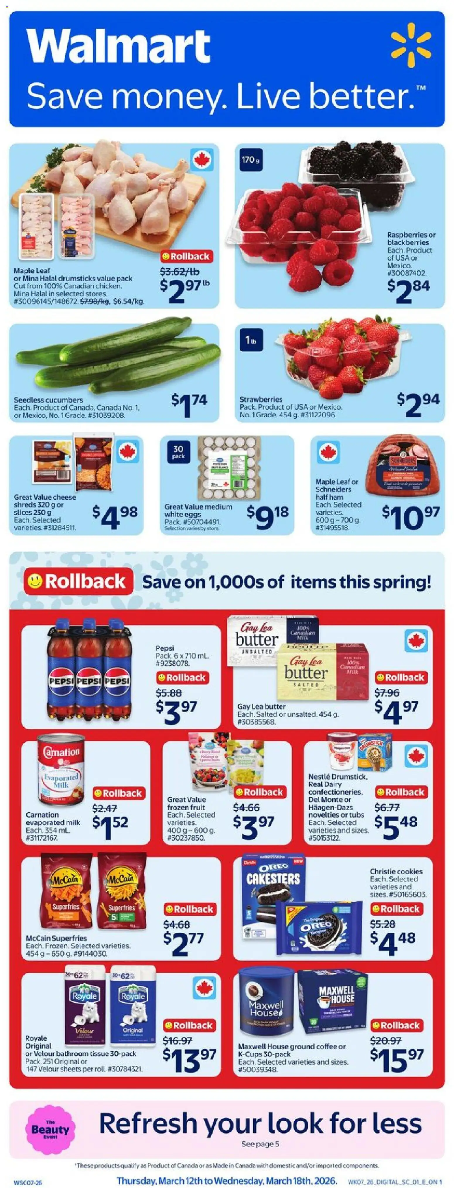 Walmart flyer valid from 12.03.2026 | Page: 1 | Products: Cookies, Cucumbers, Cheese, Ham