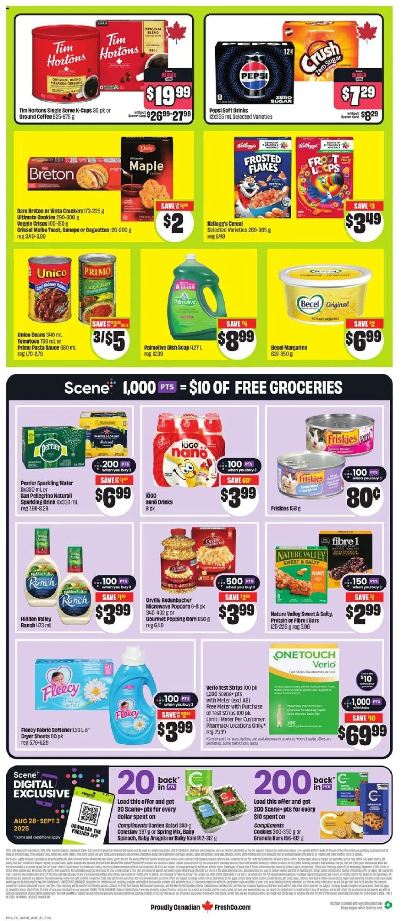 FreshCo flyer valid from 28.08.2025 | Page: 3 | Products: Pasta, Flakes, Salad, Coffee