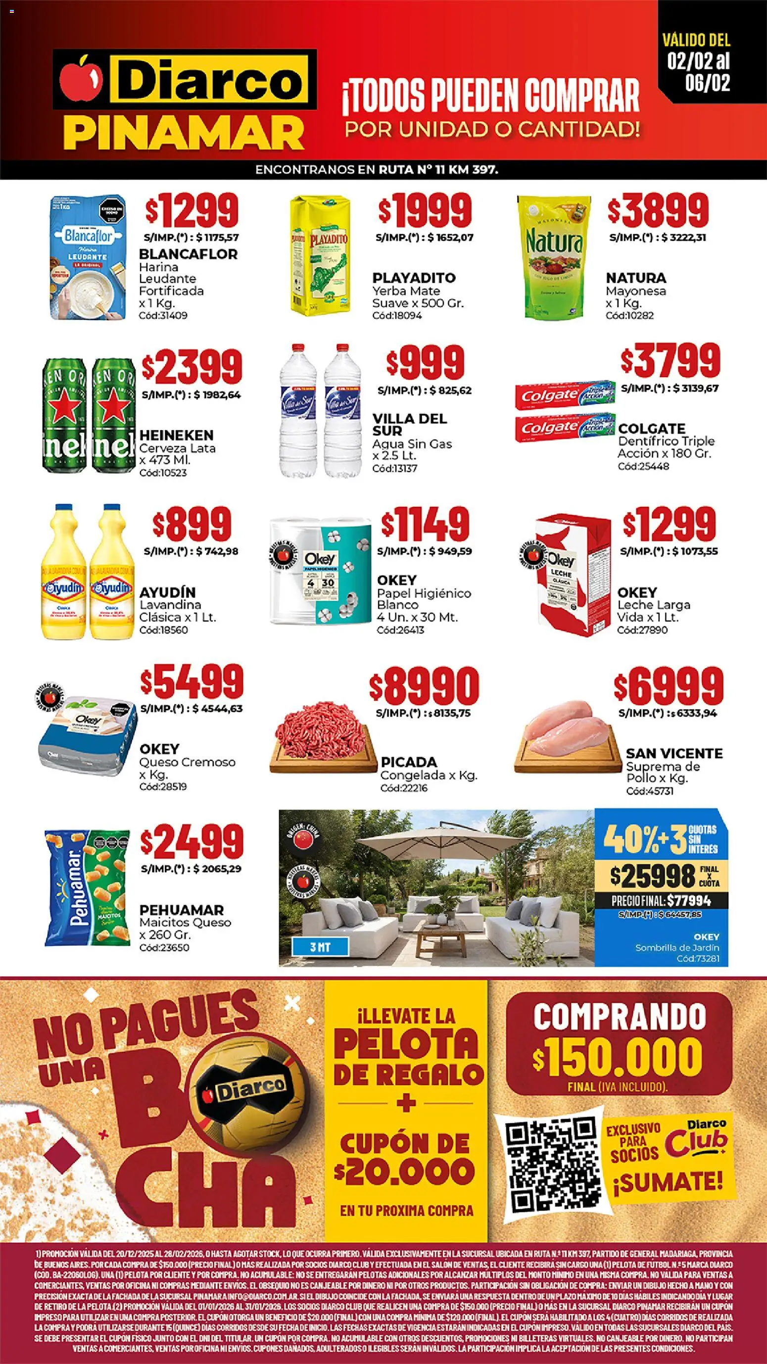 Diarco - Ofertas Pinamar │ válido desde el 02.02.2026 | Página: 1 | Productos: Lavandina, Yerba, Cerveza, Sombrilla
