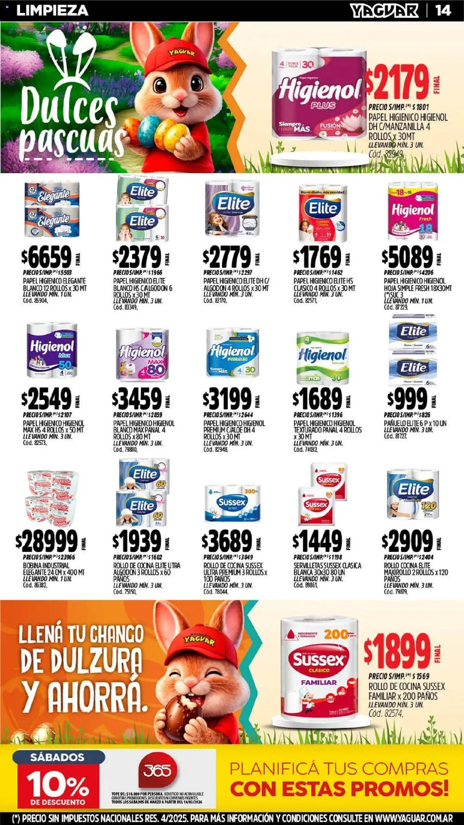 Yaguar catálogo │ válido desde el 23.03.2026 | Página: 14 | Productos: Papel higiénico, Pañuelo, Cocina, Servilletas