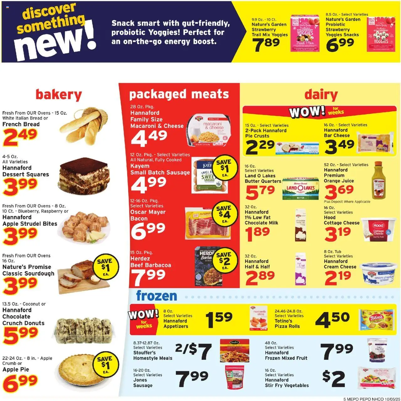 Hannaford Weekly Ad - valid from 05.10.2025 | Page: 5 | Products: Milk, Bread, Cream, Apple Pie