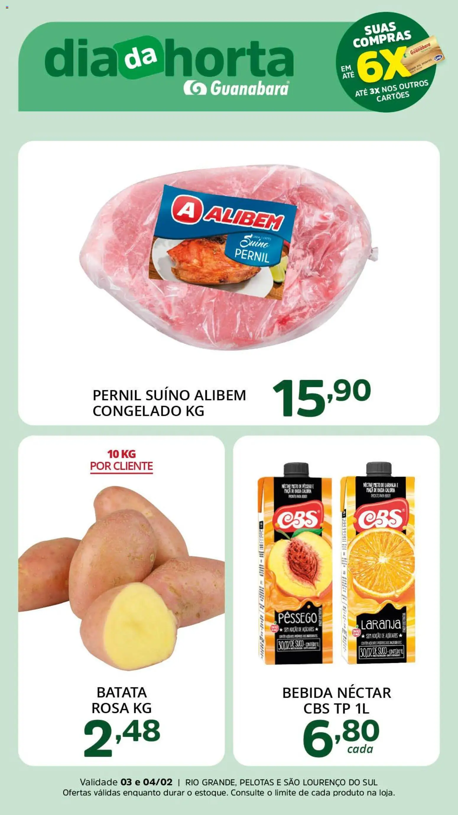 Supermercado Guanabara Folheto - válido de 03.02.2026 | Página: 3 | Produtos: Pernil, Suco, Bebida, Batata