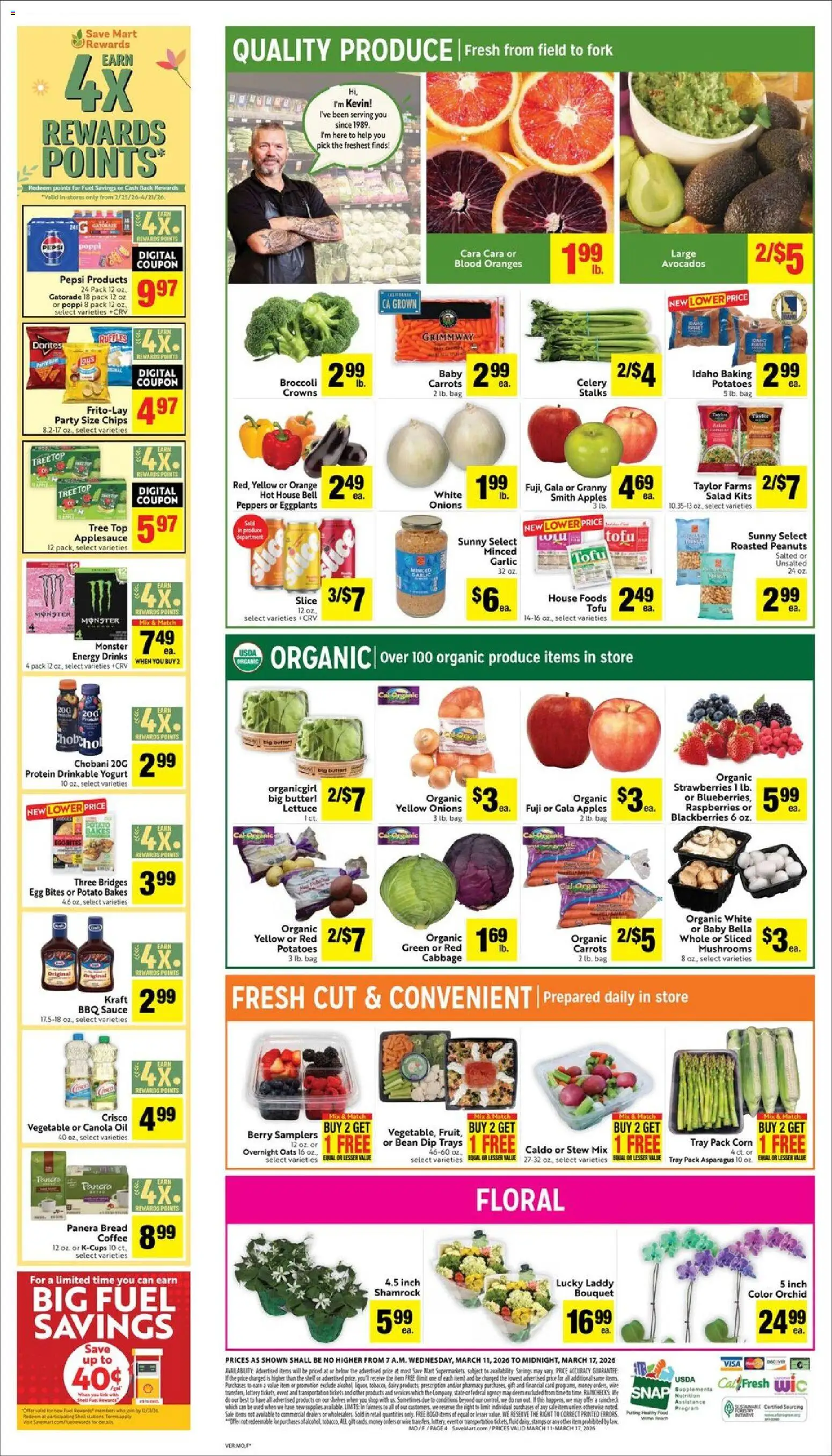 Save Mart Weekly - CA - valid from 11.03.2026 | Page: 4 | Products: Corn, Coffee, Apples, Salad